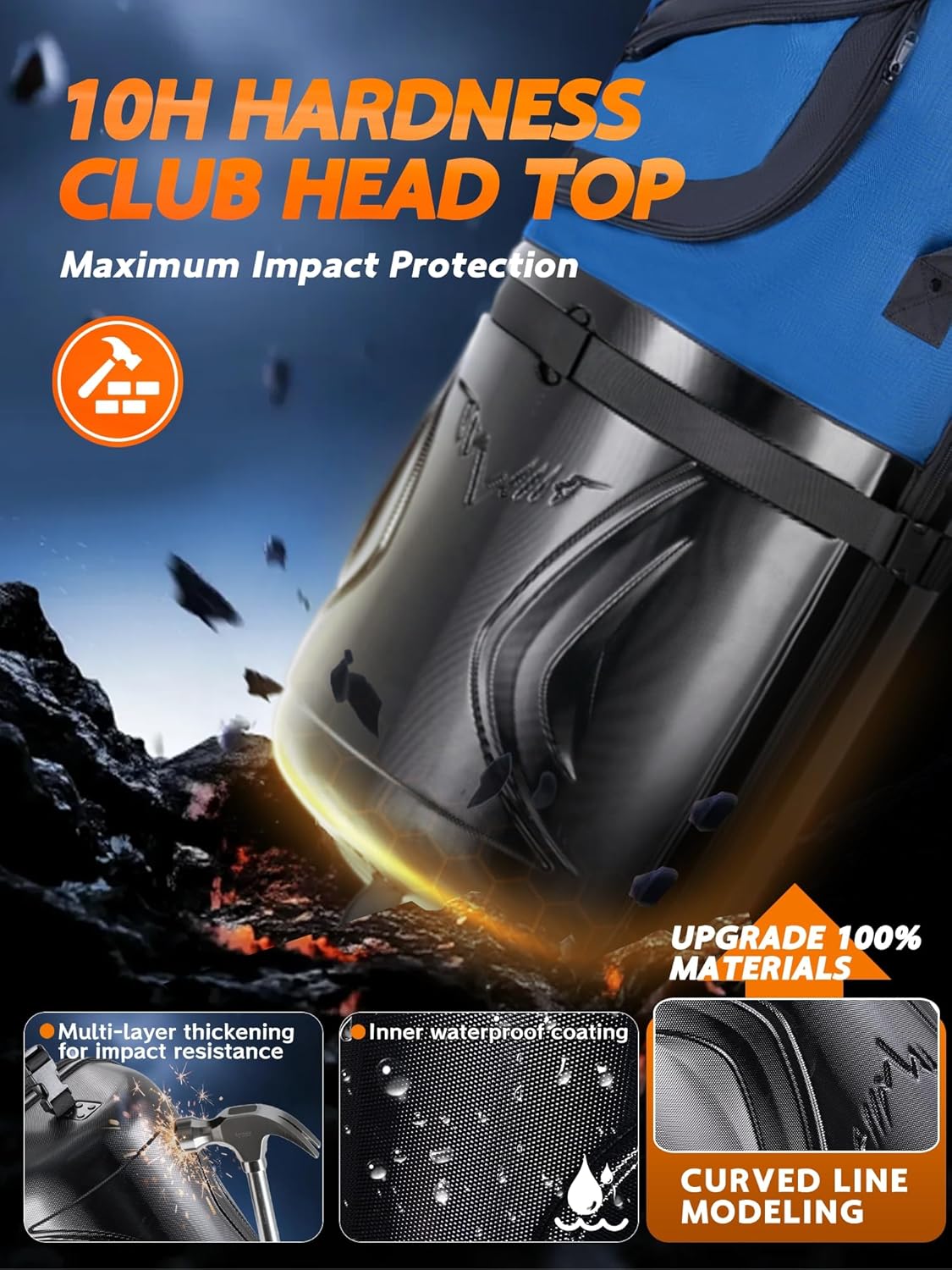 Golf Travel Bag with PC Hard Case Top, 1680D Heavy Duty Oxford Fabric Golf clubs Travel Bags for Airlines with Wheels, Wear-Resistant, Foldable