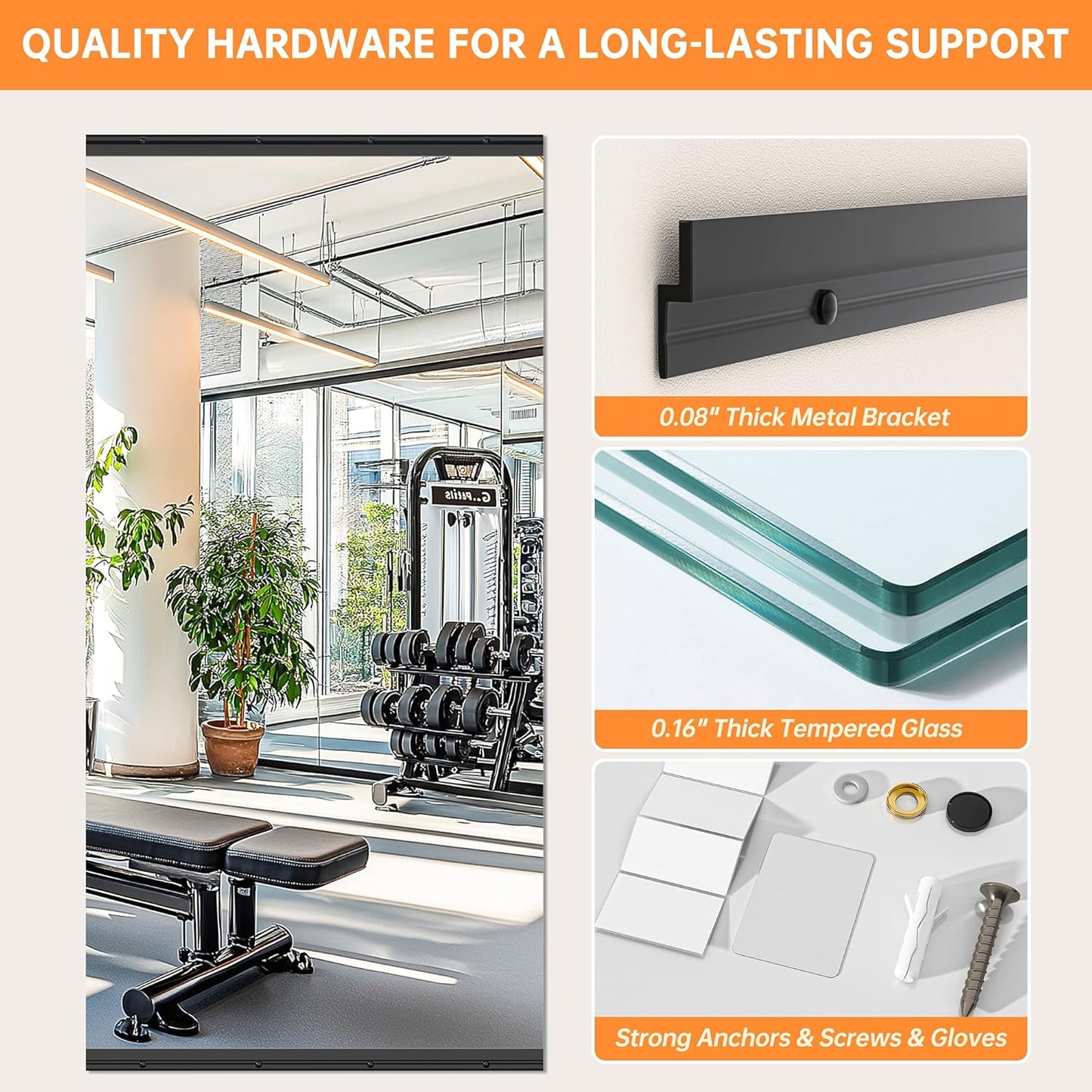 Hasipu 94''x39'' Home Gym Mirror Large Full Length Wall Mounted Full Body Mirror for Yoga Dance Fitness Exercise Studio Bedroom Garage, Frameless Tempered Glass Workout Mirrors Black Rectangular
