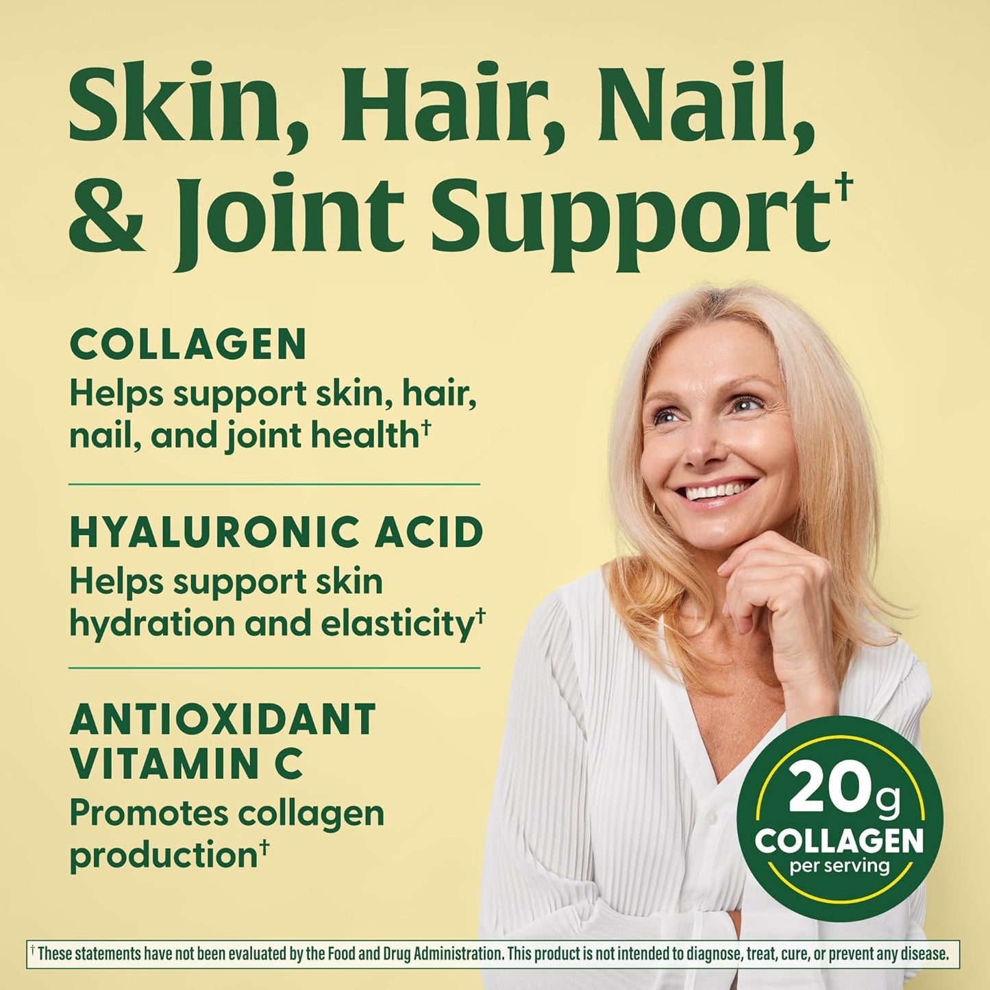 MegaFood Collagen Peptides for Women & Men - Unflavored Collagen Powder with Hyaluronic Acid & Vitamin C - Supports Skin Hair Nails & Joint Health - 20g Grass Fed Bovine Collagen - 20oz, 28 Servings