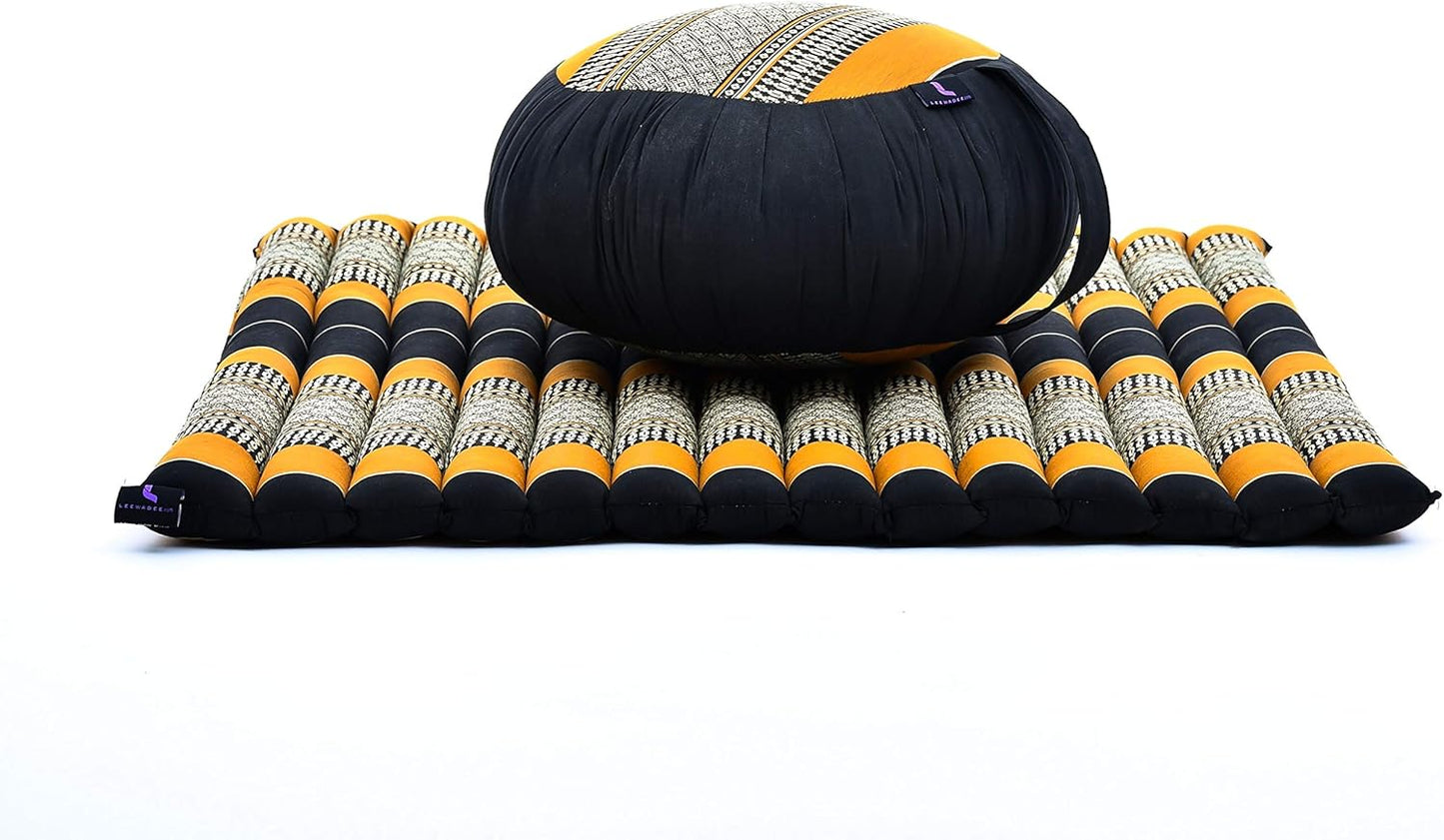 Leewadee Meditation Cushion Set – 1 Round Zafu Meditation Pillow and 1 Square Roll-Up Zabuton Meditation Mat, Pillows Bundle Filled with Kapok