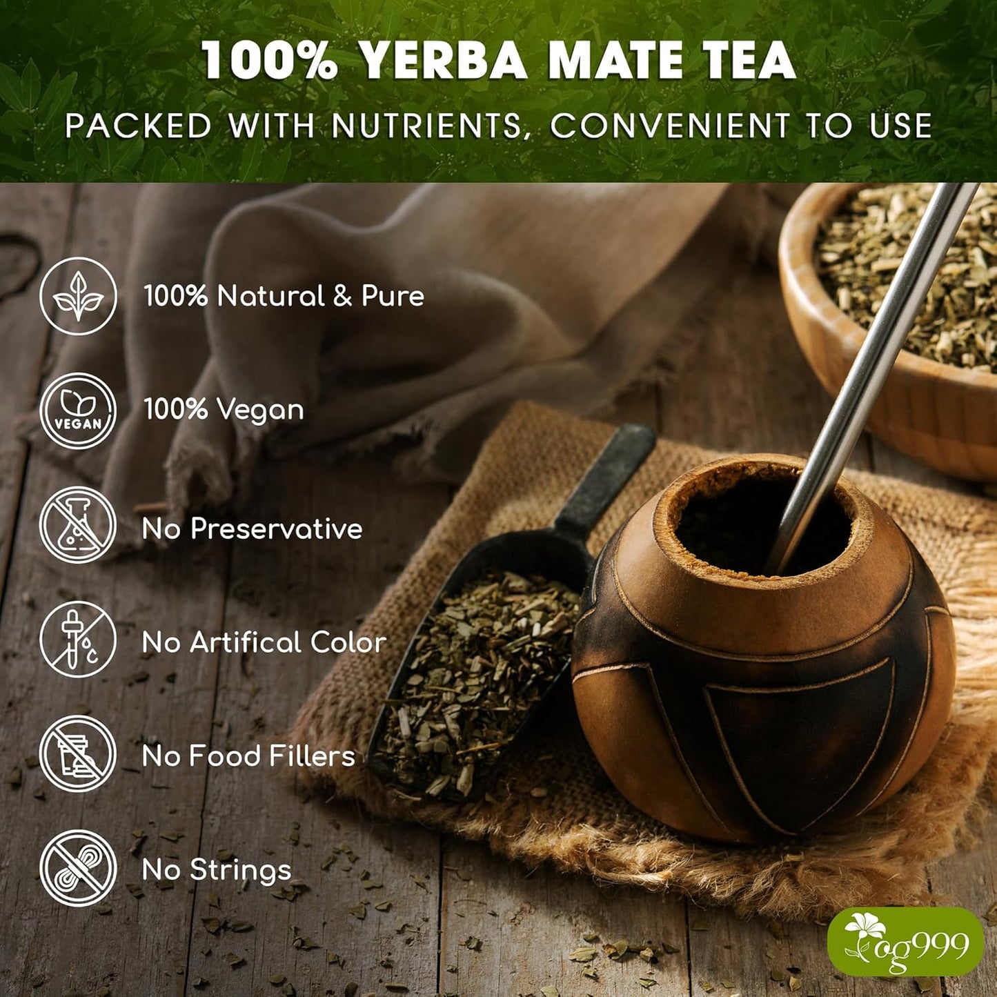 TOG999, 120 Tea Bags Yerba Mate, Hi-Caffeine, Unsmoked Yerba Mate Tea Bags, Super-Green Yerba Mate, No Dust, Fresh - Never Aged (Ilex Paraguariensis), Cultivated from Argentina - Rich in Antioxidants and Plant Nutrients.