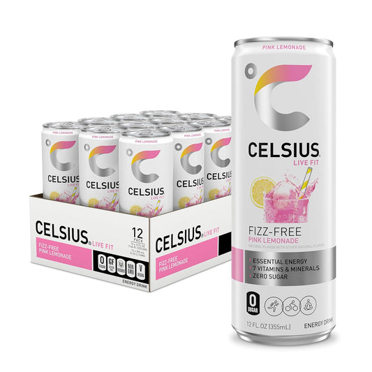 CELSIUS Fizz Free Pink Lemonade, Sugar Free Energy Drink, 12 Fl Oz (Pack of 12)
