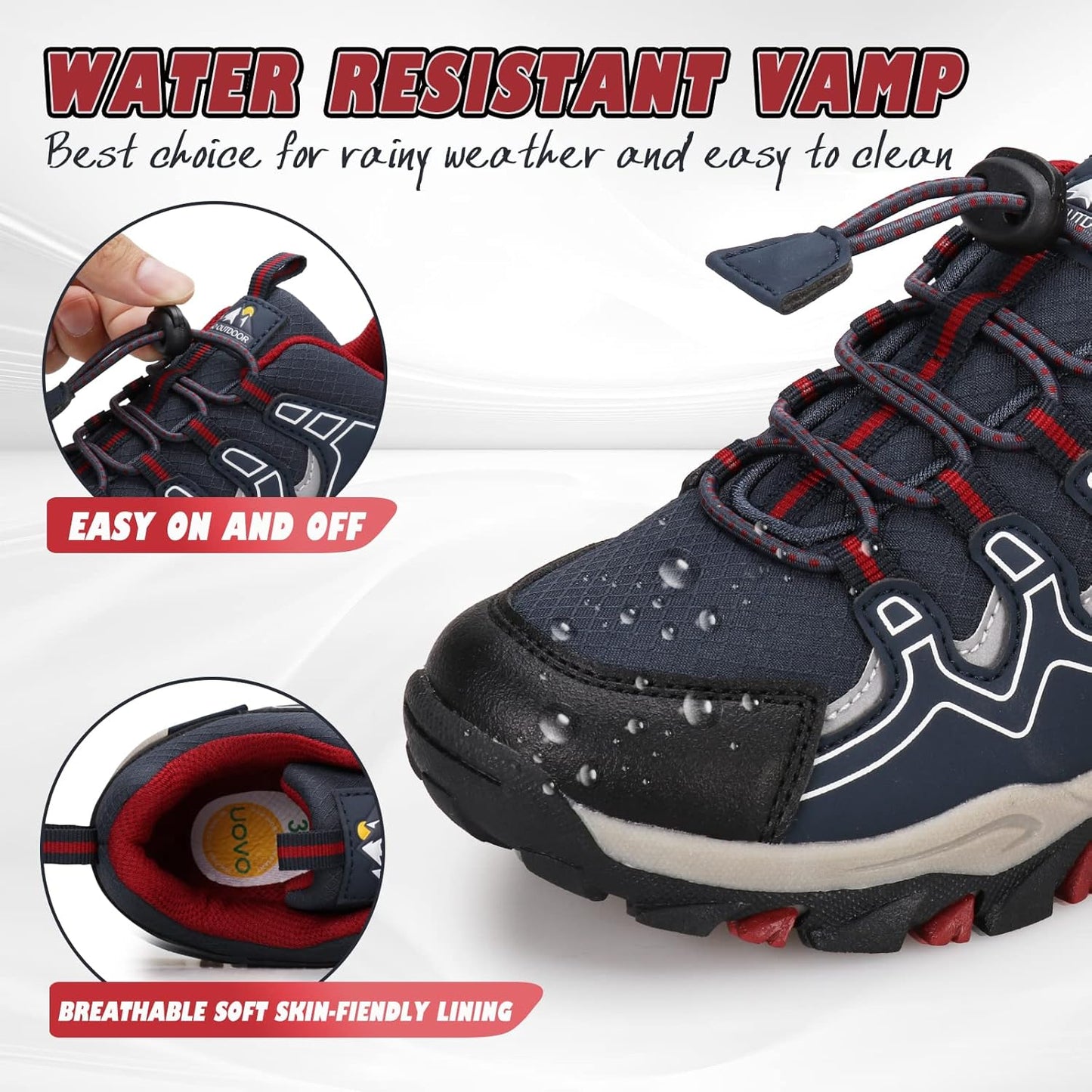 UOVO Boys Girls Kids Sneakers Hiking Running Outdoor Walking Tennis Shoes Waterproof Non Slip Fashion Sneakers(Little/Big Kids