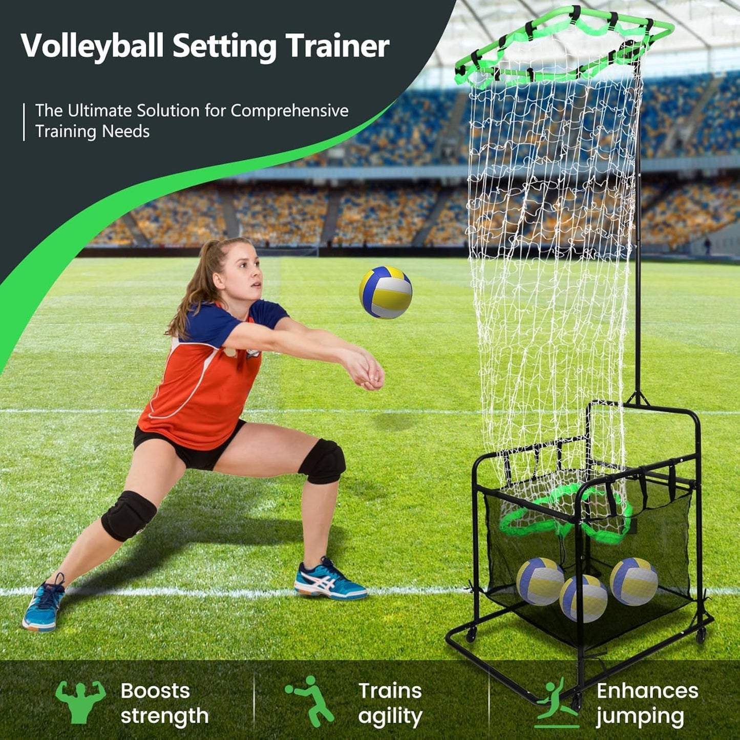 Volleyball Setter Trainer Net with Adjustable Height and Angle for Indoor and Outdoor Practice, Perfect Target Net for Setting, Serving, and Spiking Training Equipment