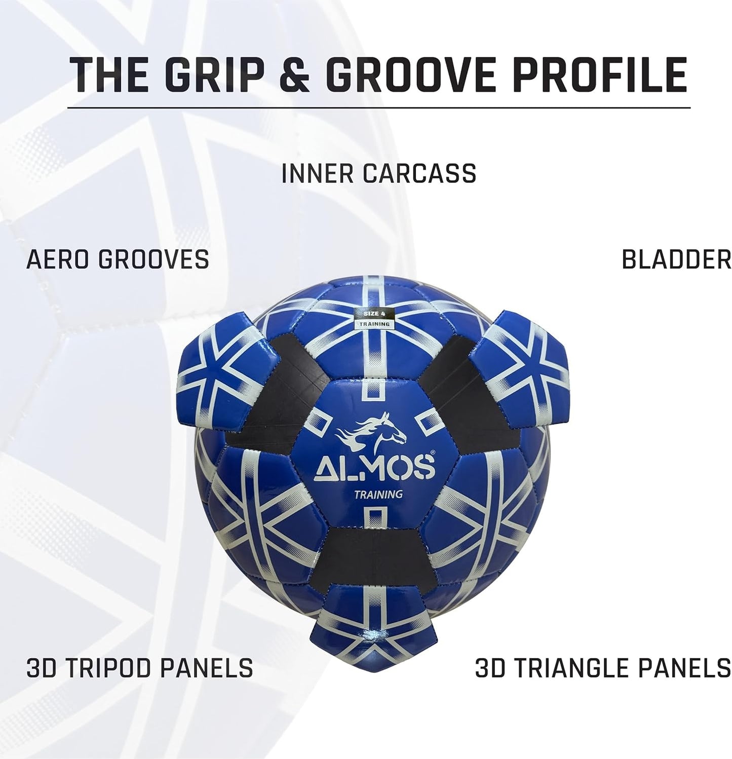 Almos Training Soccer Ball – for Club Match, Training, Match Performance, Indoor & Outdoor Soccer, Suitable for Grass & Astro | PVC Soccer Ball | Size 4 & Size 5 for Adult Soccer Players, Blue |