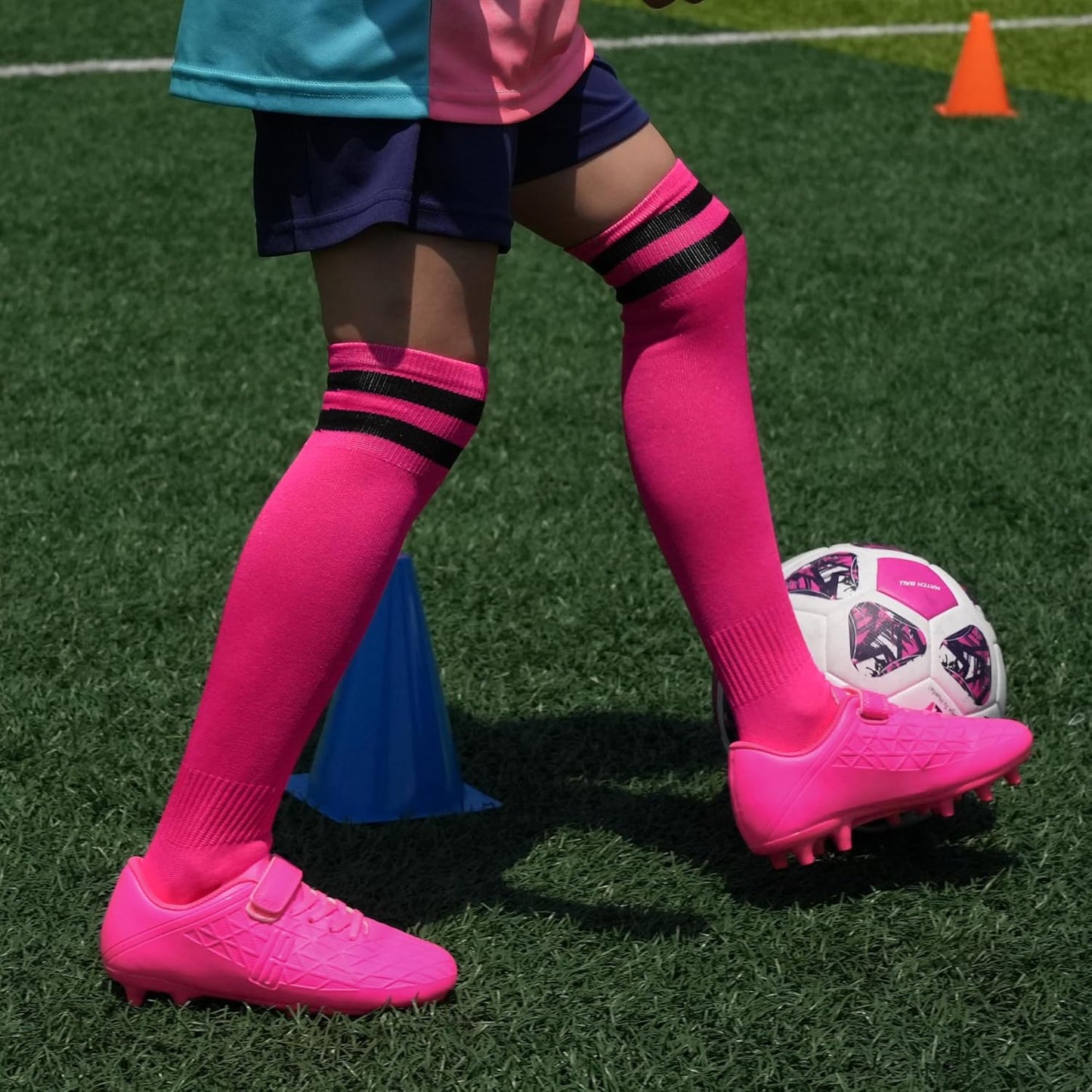 brooman Kids Firm Ground Soccer Cleats Boys Girls Football Cleats with Soccer Socks