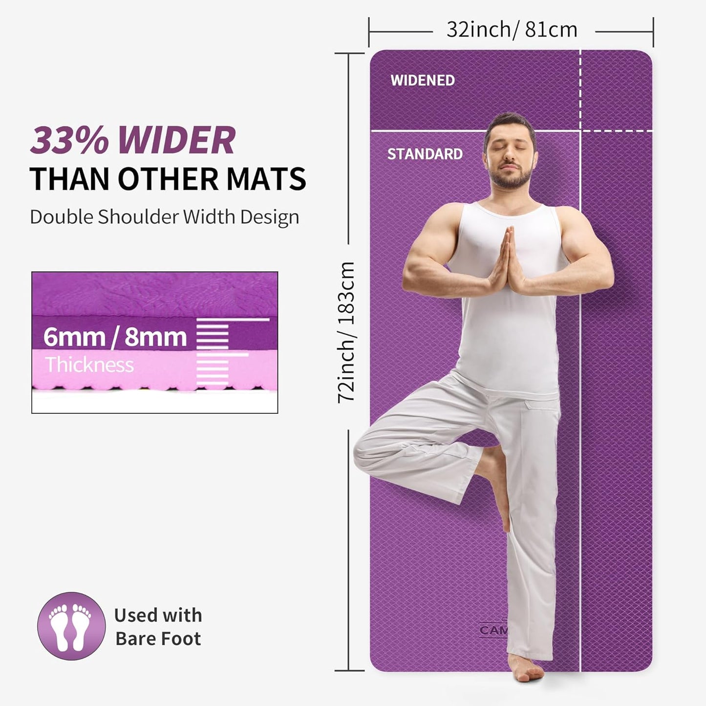 CAMBIVO Extra Wide Yoga Mat for Women and Men (72"/84"x 32"x 1/4") TPE Workout Mat, Non-slip Large Exercise Fitness Mat for Yoga, Pilates, Workout