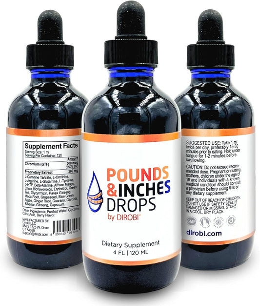 Dirobi Pounds and Inches Weight Management Drops, Liquid Supplement for Women and Men, Diet-Pill Alternative with Delicious Blueberry Flavor