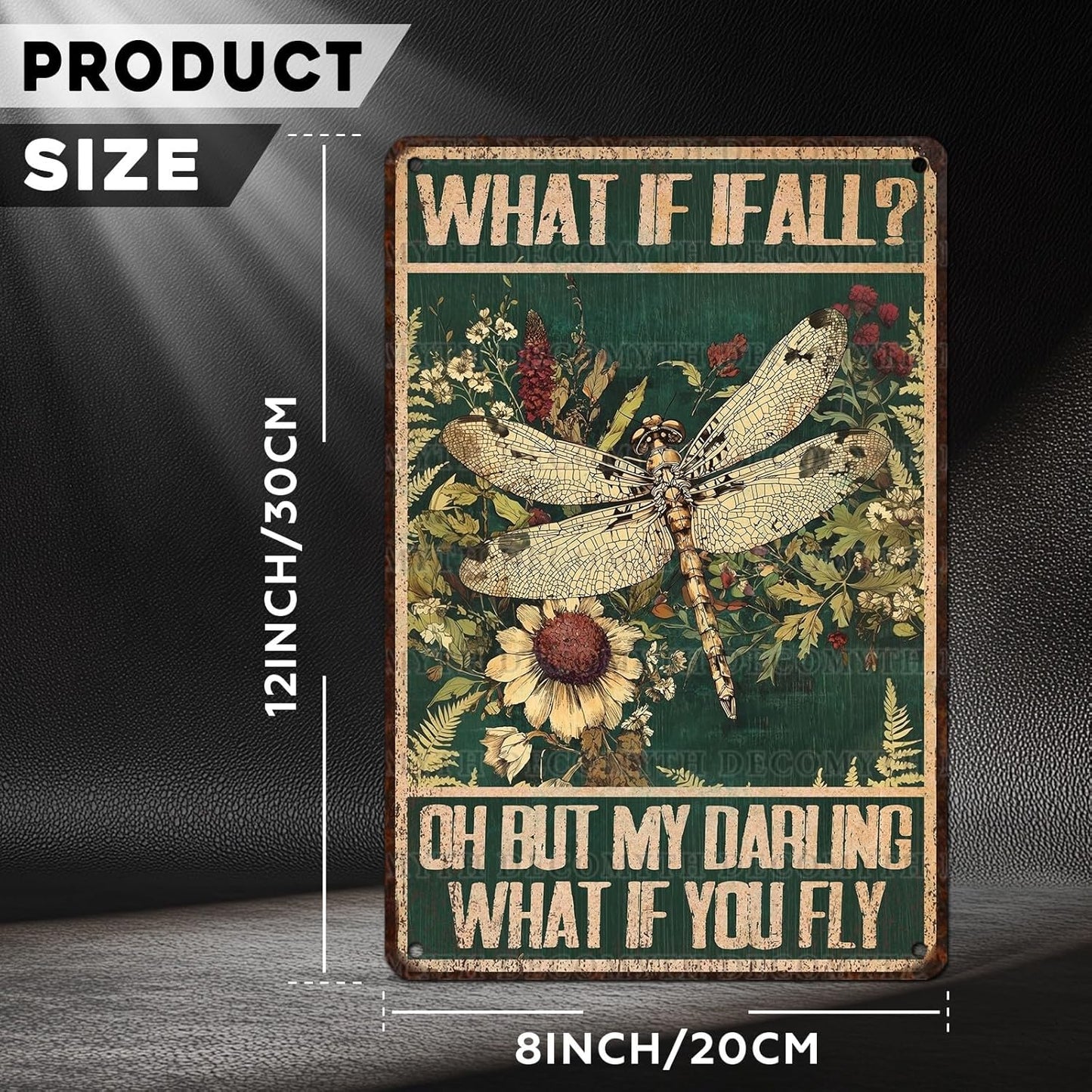 Dragonfly Vintage Tin Sign What If I Fall Metal Tin Sign for Home Bedroom 12 * 8inch
