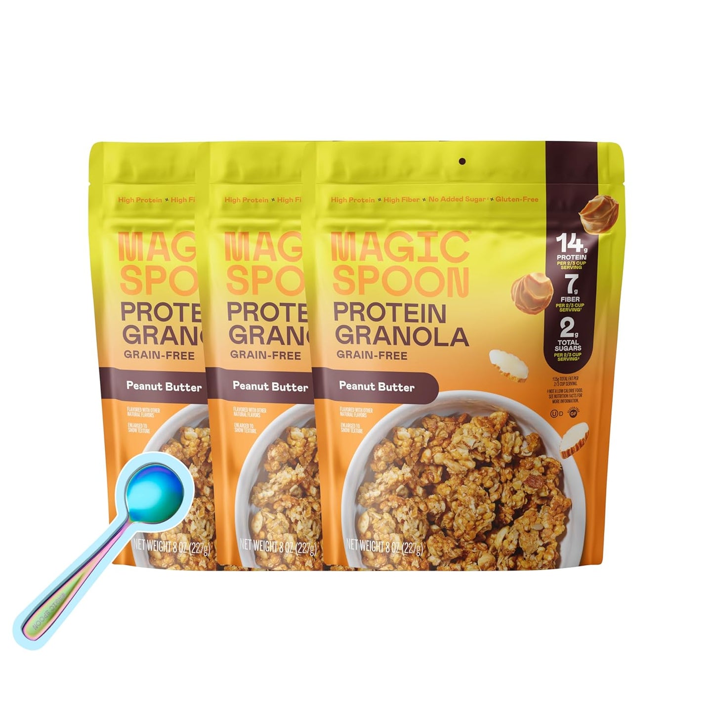 Magic Spoon Protein Granola - High Protein Granola, Keto Friendly, Low Sugar, Grain Free, Healthy Breakfast or Quick Snack (3 bags of Peanut Butter)