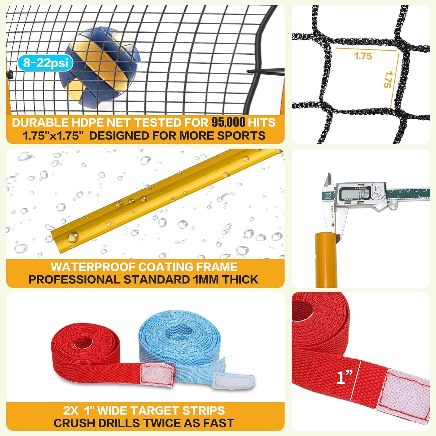 Volleyball Rebounder Net 7x4 Ft, 5-Angle Adjustable Rebounder Net for Practicing Digging, Setting, Spiking, Bounce Back Training Equipment with 2 Target Stripes & Portable Travel Bag for Storage