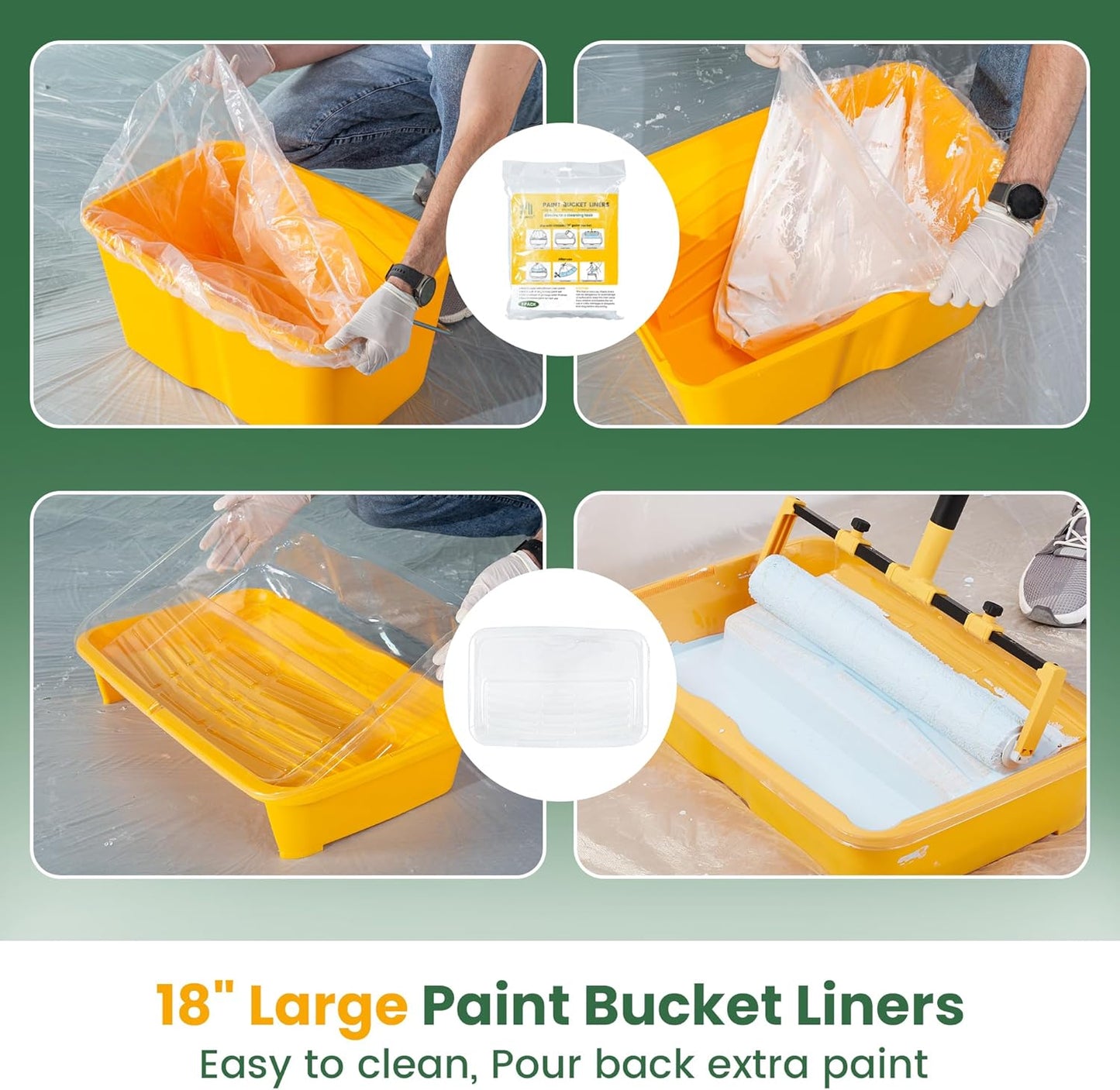 VOOMEY 13PC 18 Inch Paint Roller Kit,18"Paint Bucket and Paint Tray,Large Paint Roller Frame with 3.3 ft Extension Pole,Paint Tray Liner (Pack of 3),Ideal for Painting Large Areas