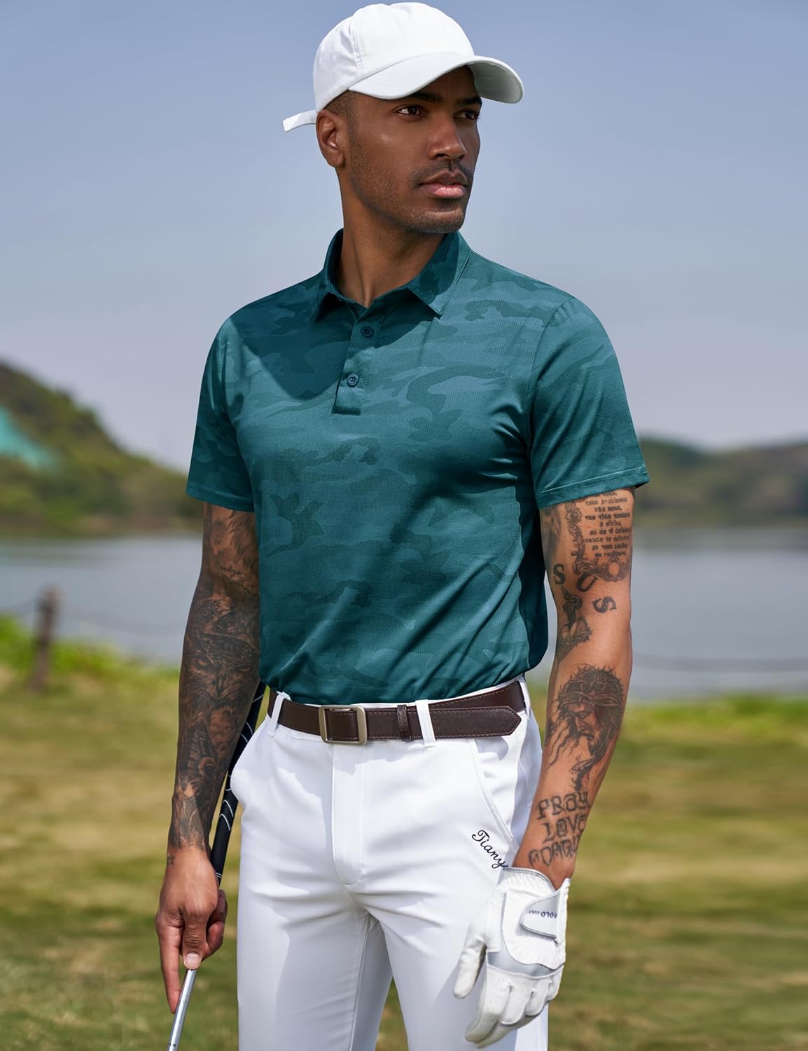 TAPULCO Mens Quick Dry Polo Shirts Camouflage Pattern Performance Athletic Lightweight Breathable Casual Golf Tshirts