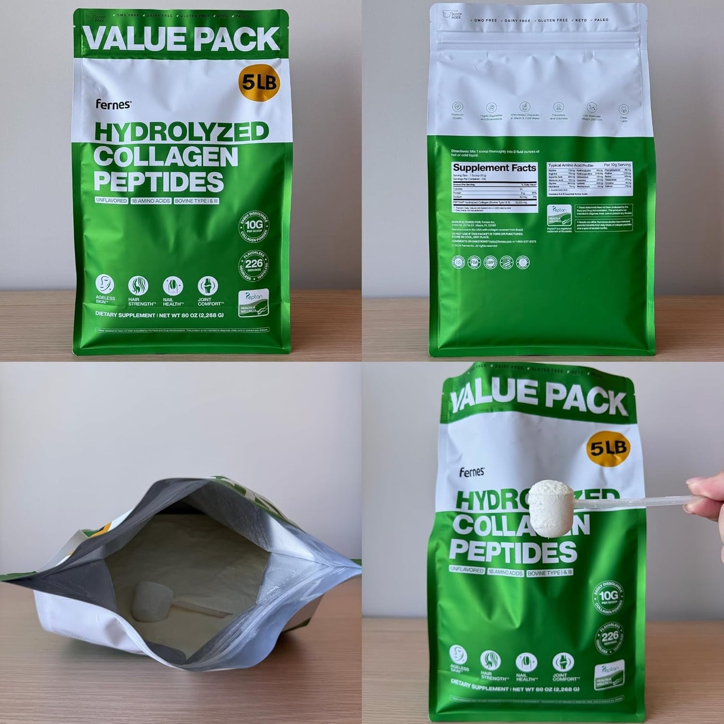 Collagen Powder for Women Men (5LB) Type I & III Flavorless & Odorless Easy-Mix Hydrolyzed Peptan Protein Peptides Joint Hair Skin & Nail Support Gluten-Free Non-GMO Keto Paleo Grass-Fed Kosher