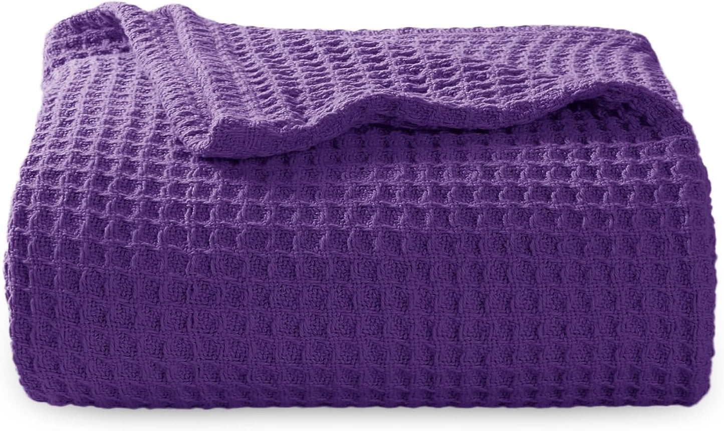 Bedsure 100% Cotton Blanket Twin XL Size for College Dorm - Breathable and Soft, Waffle Weave Twin Blanket for Summer, Dorm Room Essentials, Purple, 66x90 inches