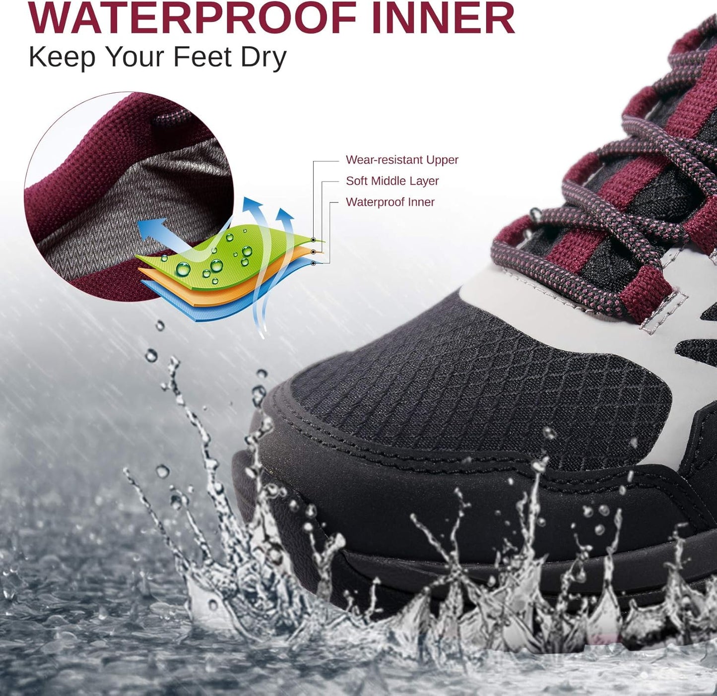 CAMELSPORTS Women's Hiking Shoes Waterproof Lightweight Trail Running Shoes Non-Slip Breathable Outdoor Sneakers for Trekking Walking