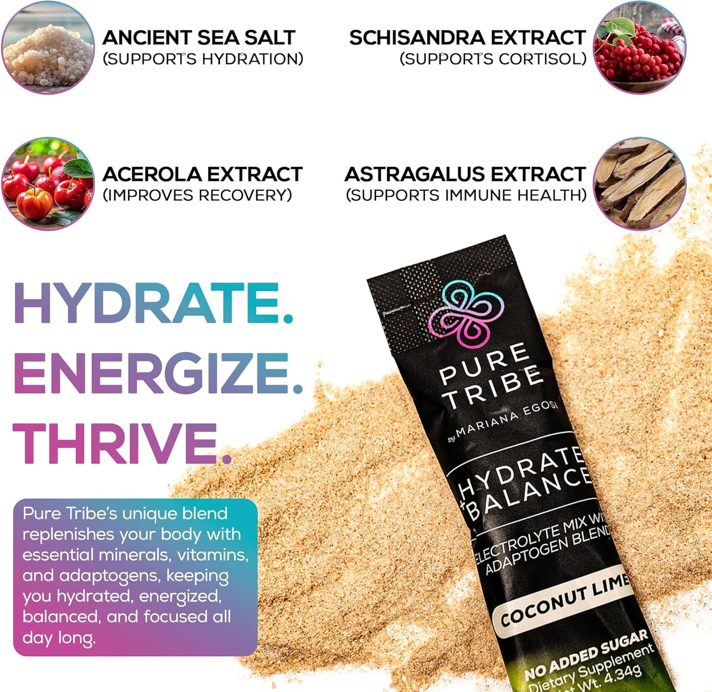 Electrolytes Powder Packets - Sugar Free Hydration Powder Drink Mix Loaded with 6 B Vitamins & Minerals - Energy Drink for Muscle and Mood Support - Coconut Lime Flavor Adrenal Cocktail - 30 Servings