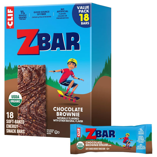 CLIF Kid Zbar - Chocolate Brownie - Soft Baked Whole Grain Snack Bars - USDA Organic - Non-GMO - Plant-Based - 1.27 oz. (18 Pack)