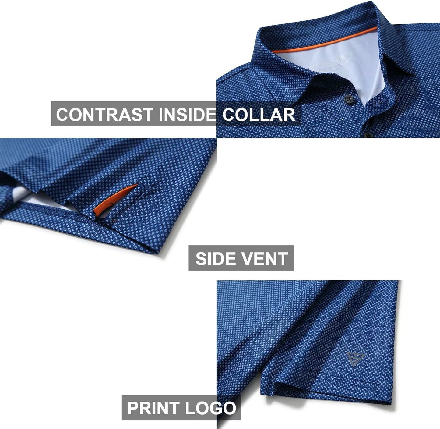 Men's Golf Polo Shirts Short Sleeve Striped Performance Moisture Wicking Dry Fit Golf Shirts for Men