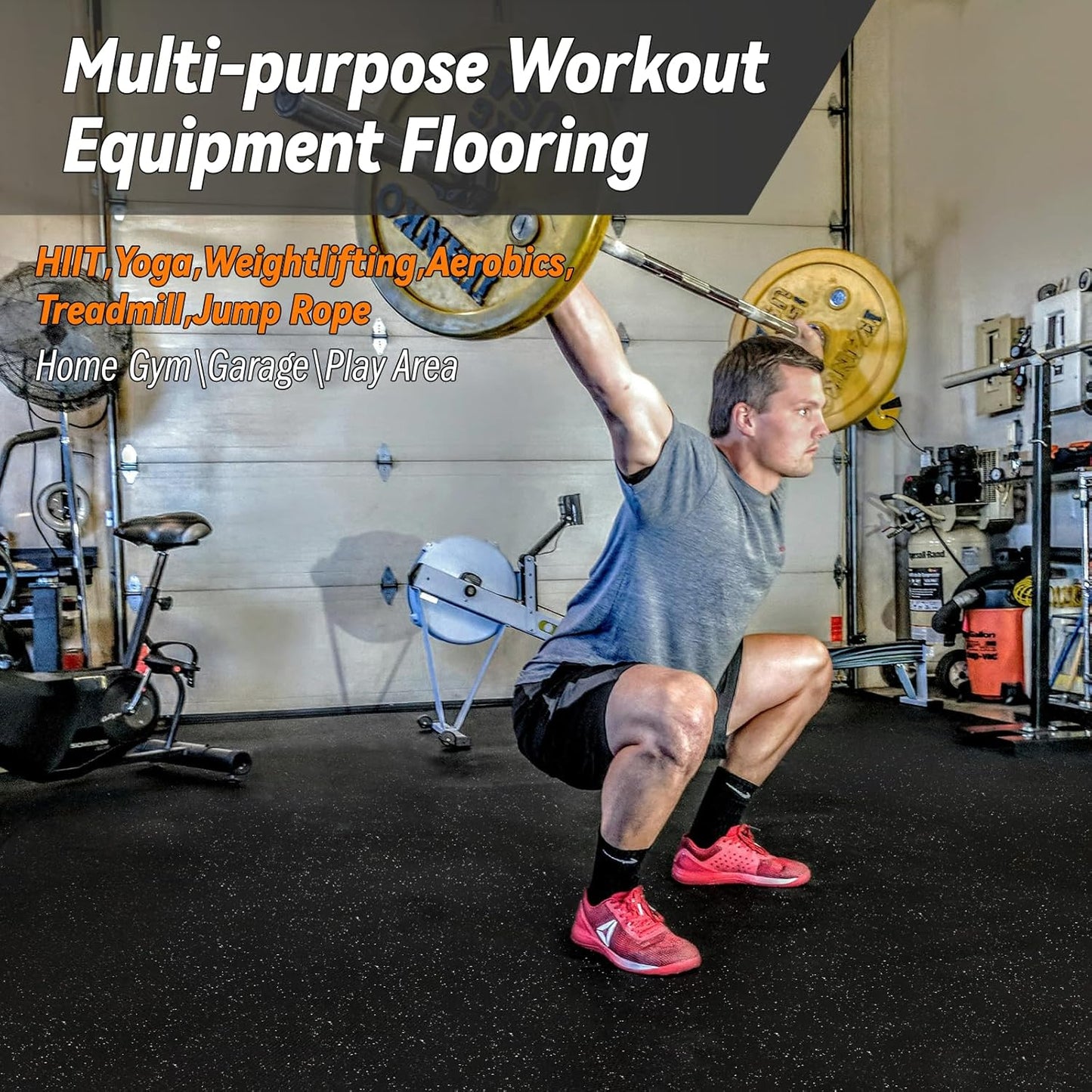 0.5" Thick 24 Sq Ft Gym Floor Exercise Mat, RAINHOL 6 PCS EVA Foam Rubber Flooring for Home Gym, Interlocking Puzzle Protective Tiles Workout Floor Equipment Mats for Garage, 24x24 inch