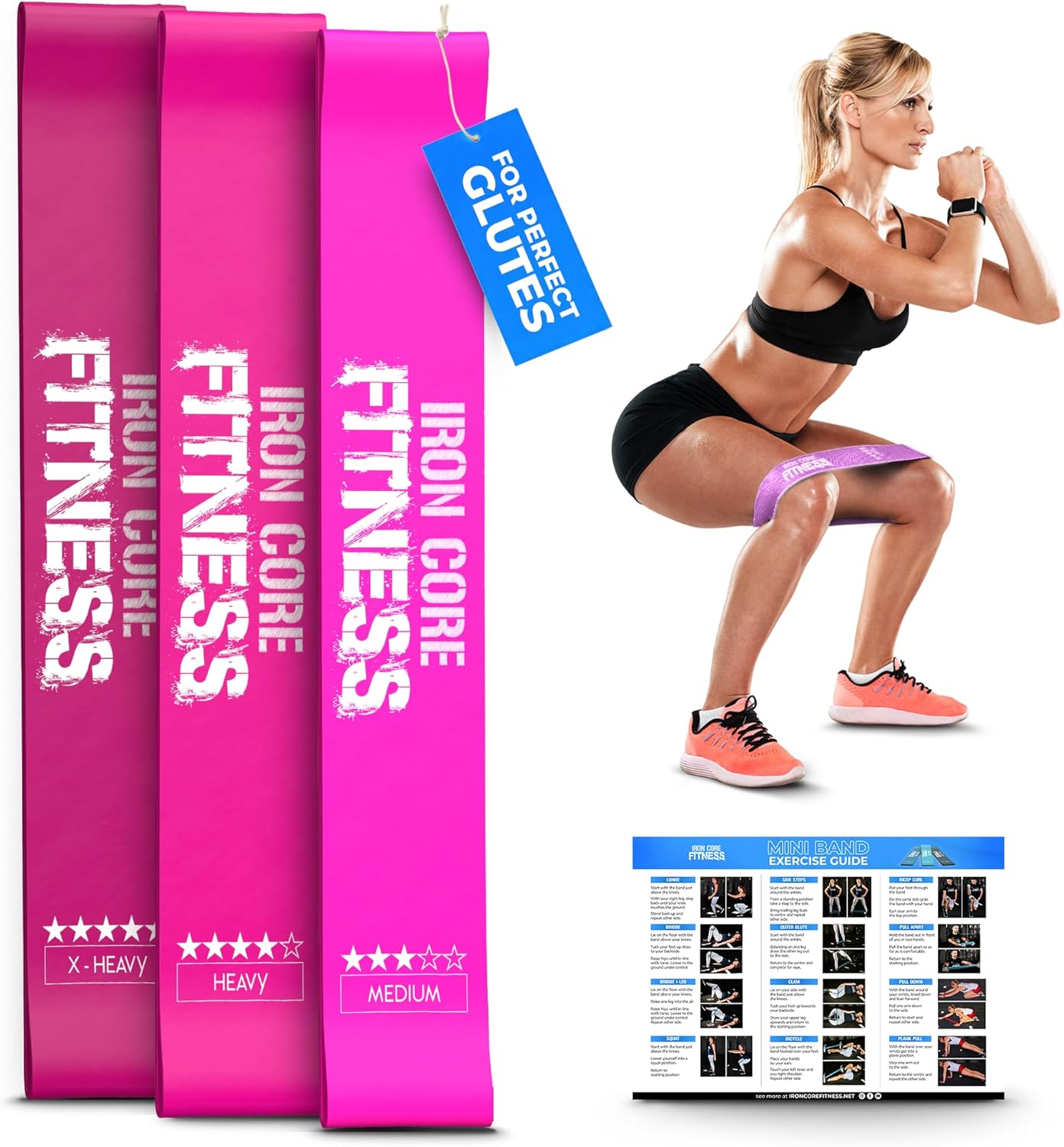 Latex Mini Resistance Bands Sets for Trainers, Bootcamp, Gym for Men and Women in Fun Colors - Ebook, Videos and Workout Chart Included by Iron Core Fitness