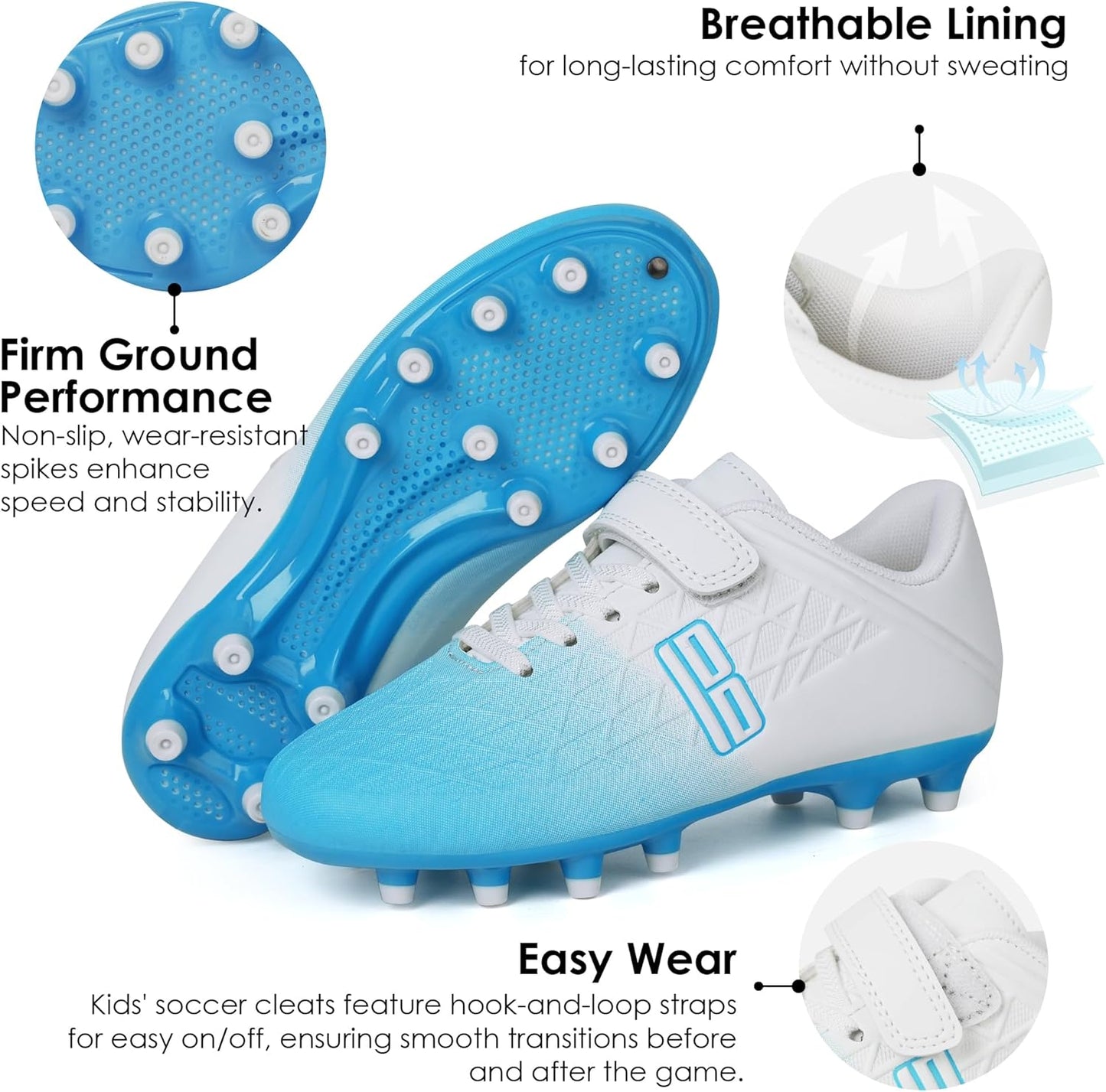 brooman Kids Firm Ground Soccer Cleats Boys Girls Football Cleats with Soccer Socks