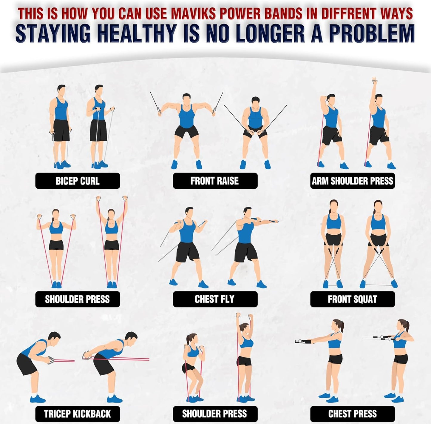 Exercise Resistance Bands for Working Out Set of 5 for Women and Men, Stretch Bands for Exercise, Physical Therapy, Arms Legs Workout, Stretching, Home Fitness