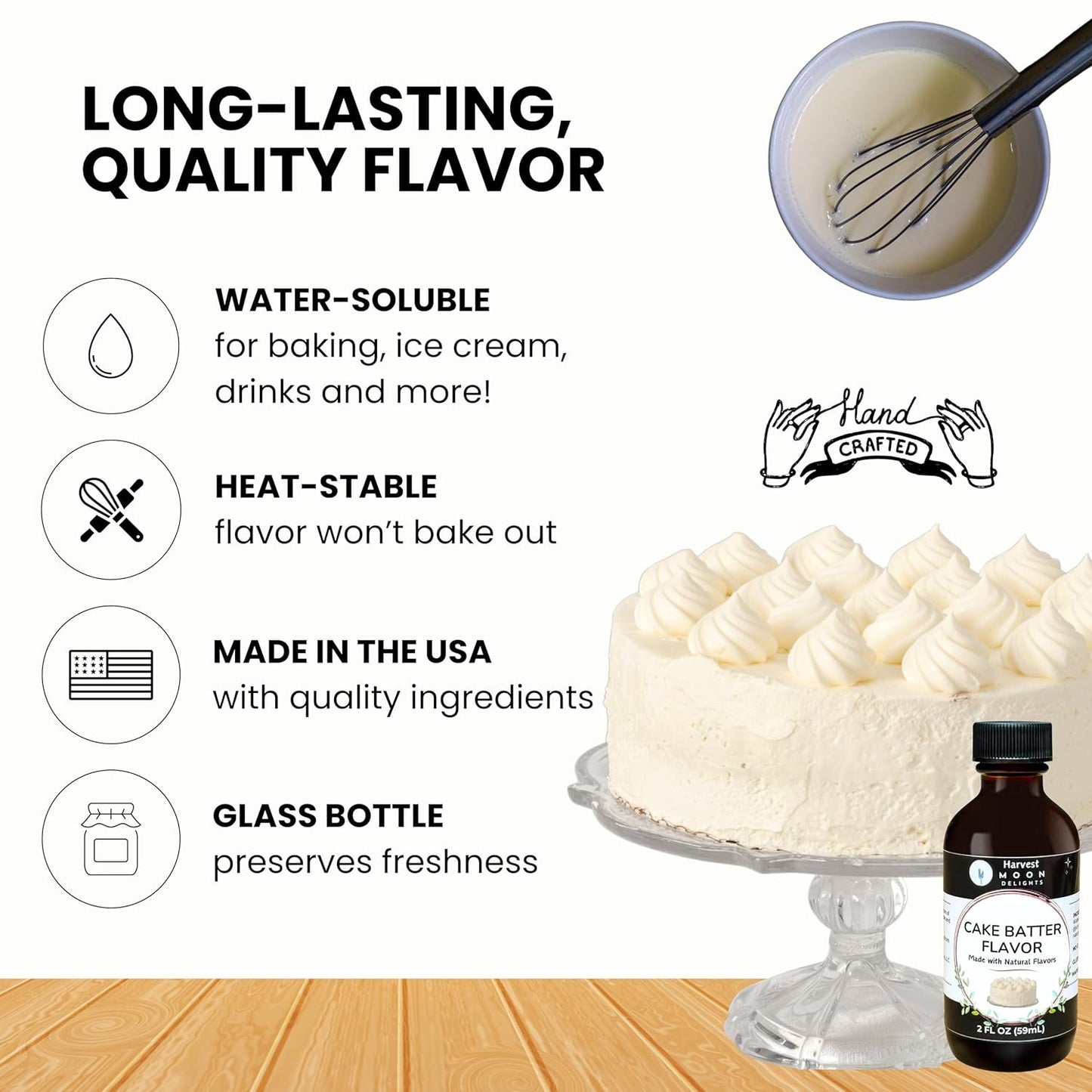 Natural Cake Batter Extract - 2 oz - Water-Soluble - By Harvest Moon Delights - Cake Batter Extract for Baking, Ice Cream, Drinks, and Candy - Flavoring, Sugar Free