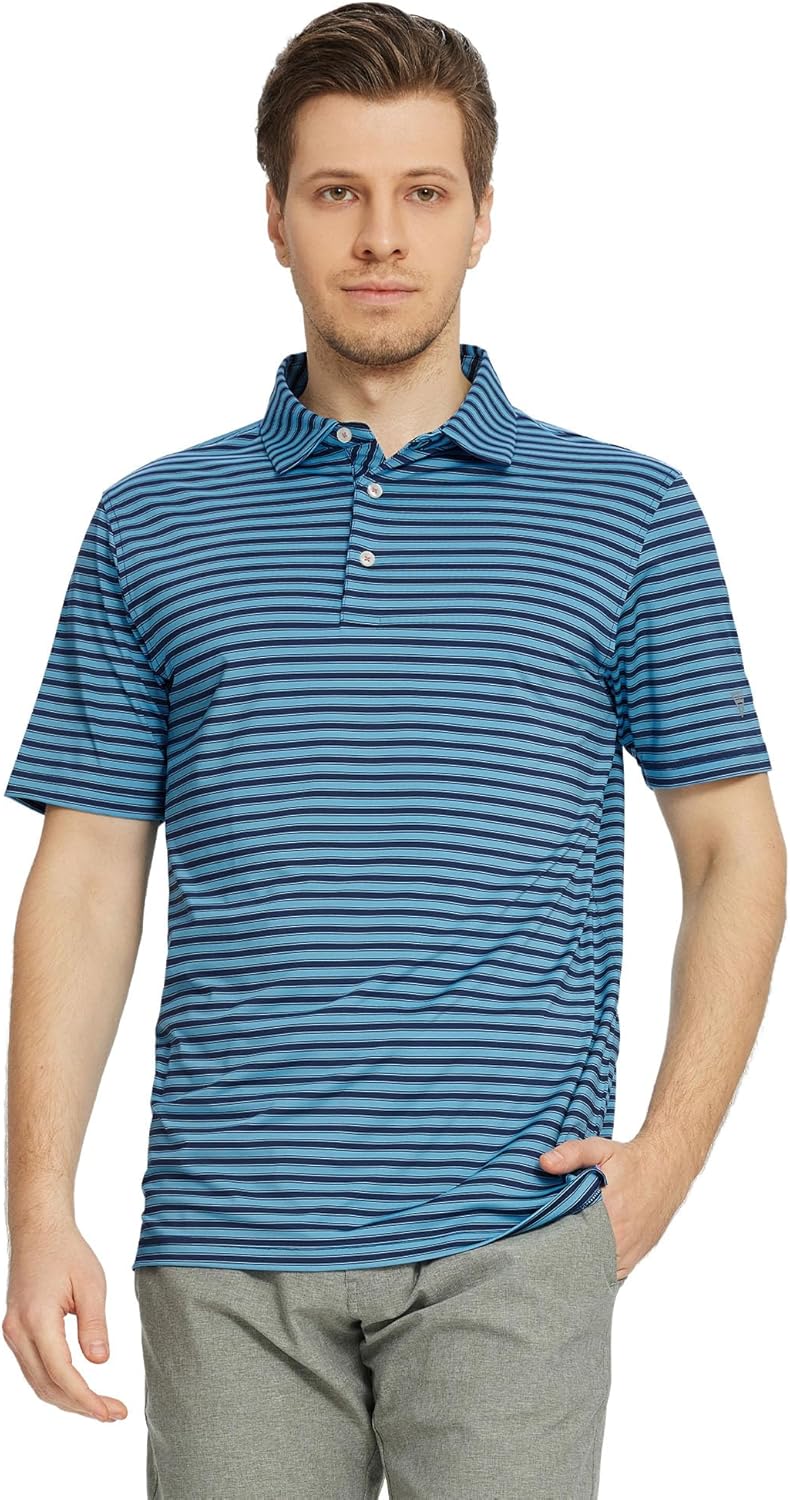 M MAELREG Golf Shirts for Men Short Sleeve Dry Fit Casual Striped Performance Moisture Wicking Collared Mens Polo Shirts