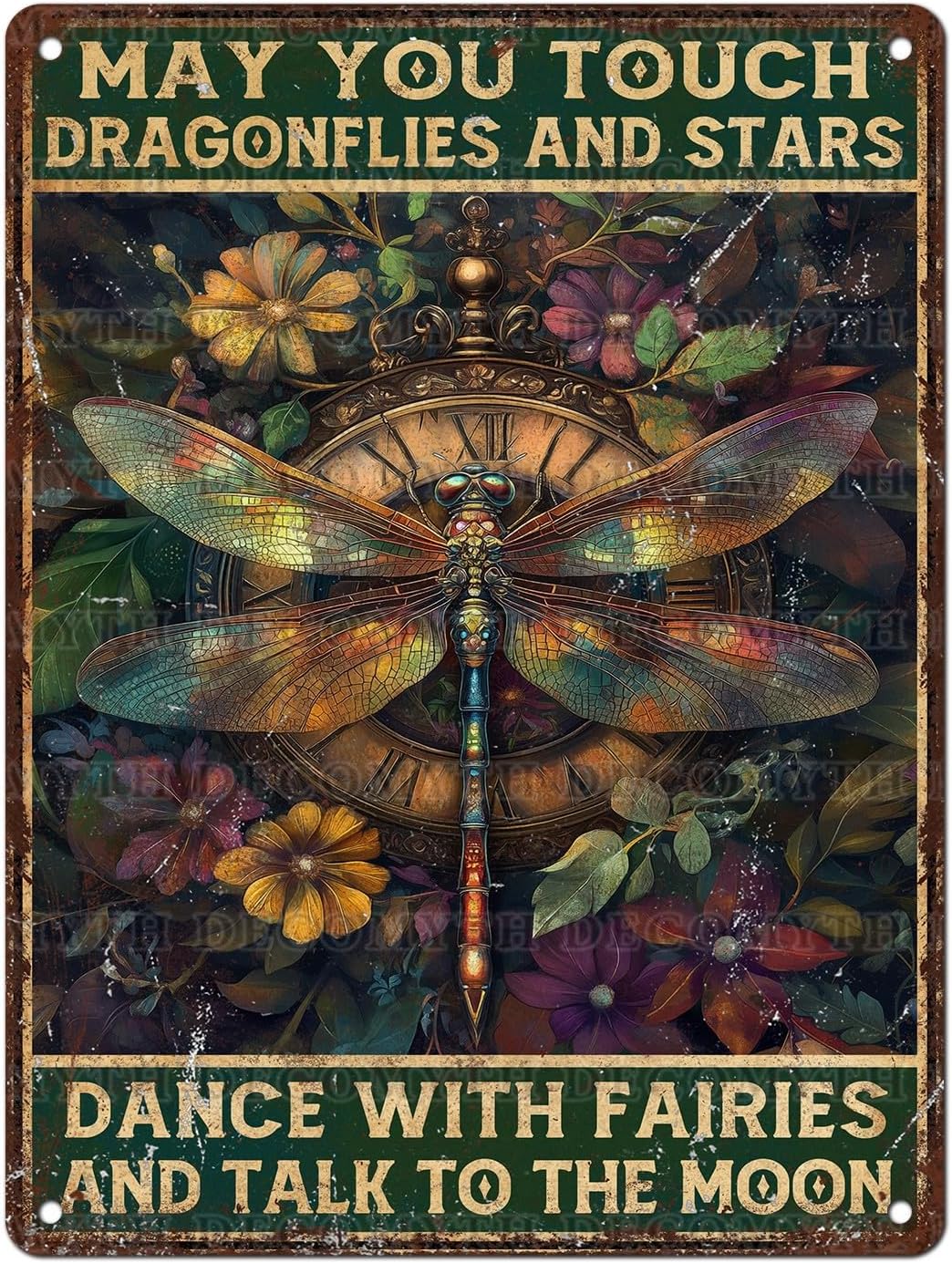 Vintage Dragonfly Tin Sign May You Touch Dragonflies And Stars Dance With Fairies And Talk To The Moon Retro Metal Poster Funny Wall Art Cafe Toilet Farm Room Garden Plaque Outdoor 12 * 16inch