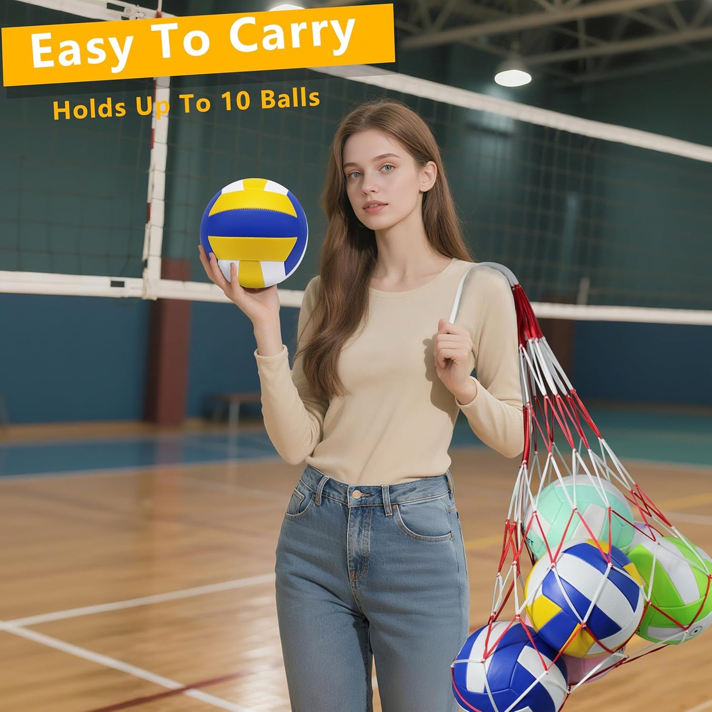 Magicorange Volleyball, 6 Pack Official Size 5 Volleyballs- PU Leather Indoor Outdoor Soft Touch Recreational Volleyballs for Beach Play, Game,Gym,Training -Includes Ball Pump