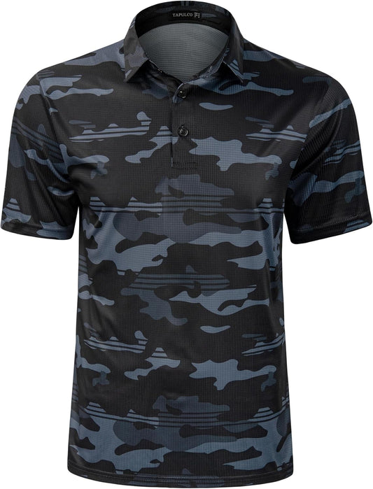 TAPULCO Mens Quick Dry Polo Shirts Camouflage Pattern Performance Athletic Lightweight Breathable Casual Golf Tshirts