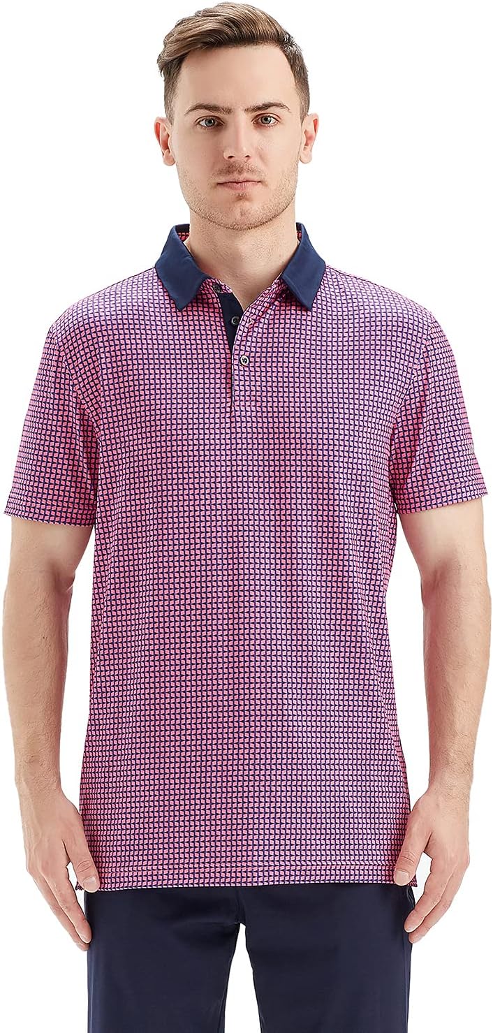 Men's Golf Polo Shirts Short Sleeve Striped Performance Moisture Wicking Dry Fit Golf Shirts for Men