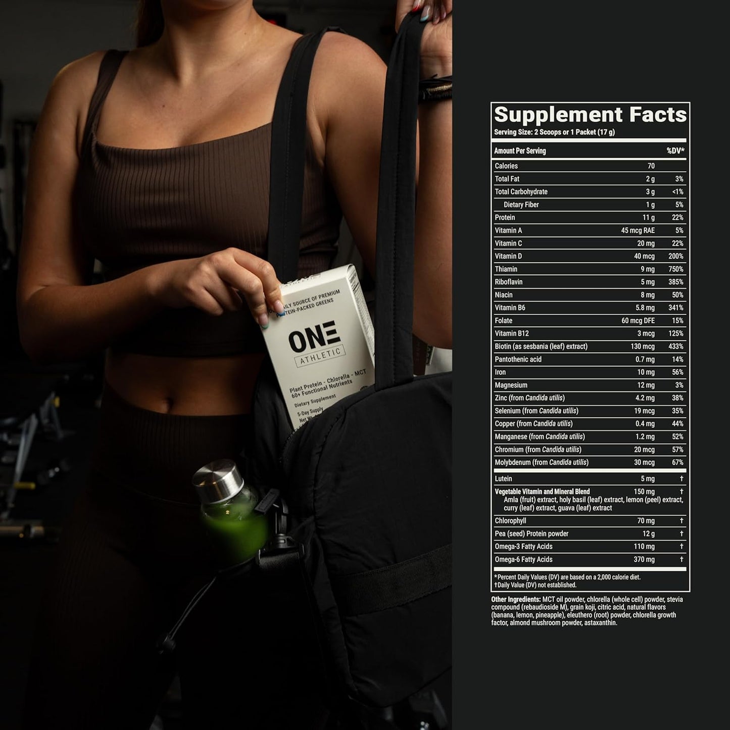 ON3 Athletic Protein Greens Supplement with chlorella, eleuthero and MCT Powder (5 Servings, Herbal)