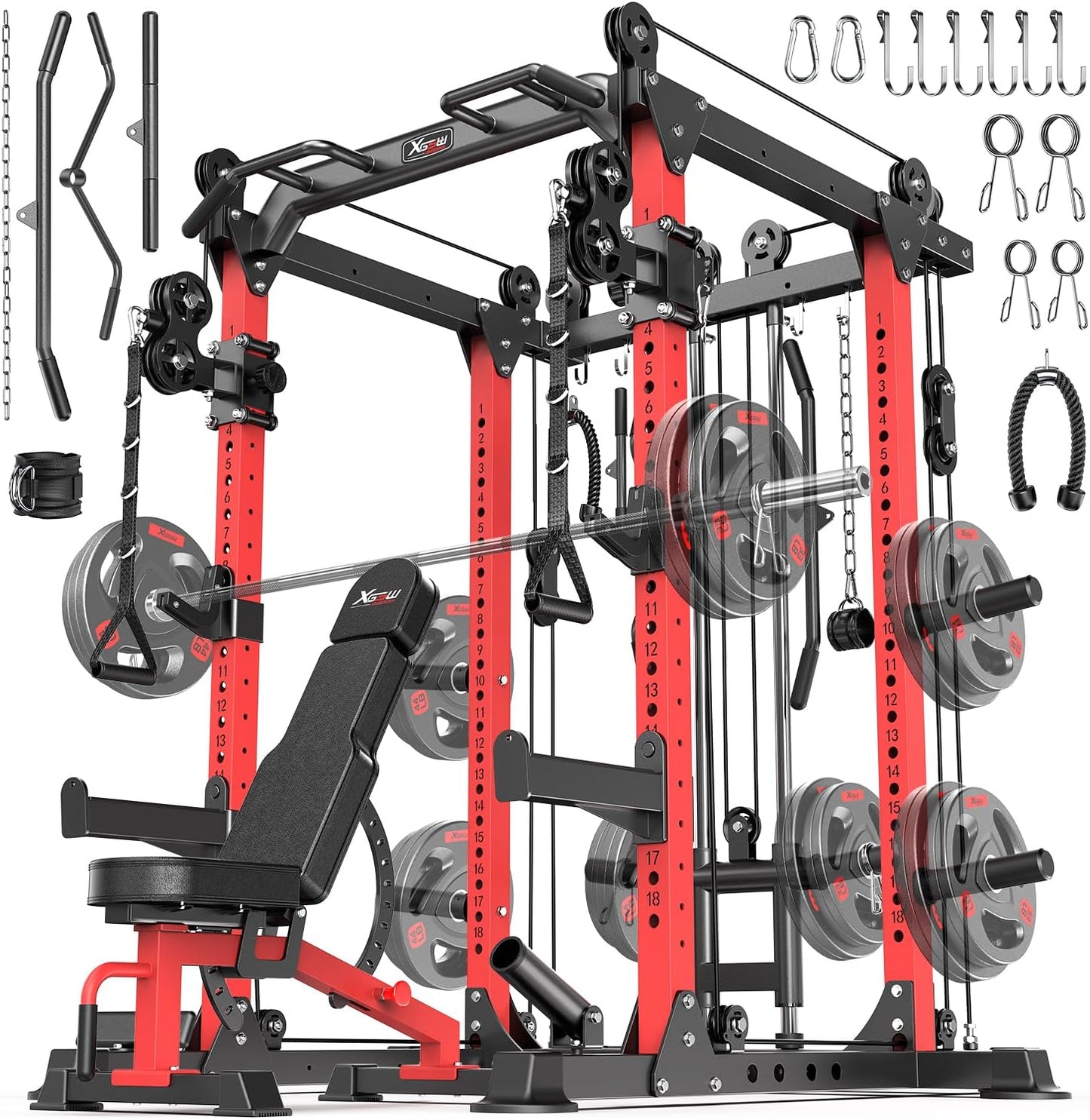 Power Rack Power Cages Multi-Function Squat Rack with Cable Crossover System Selectable More Training Attachment Weight Cage for Garage & Home Gym