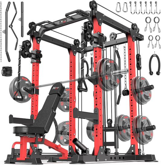 Power Rack Power Cages Multi-Function Squat Rack with Cable Crossover System Selectable More Training Attachment Weight Cage for Garage & Home Gym
