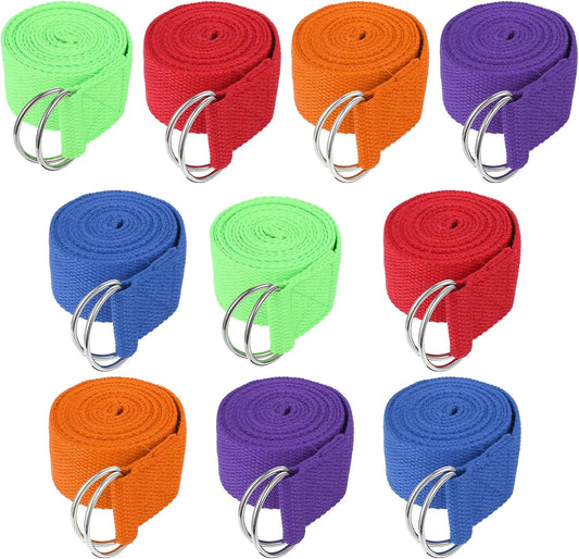 10 Pcs Yoga Strap for Stretching Bulk 6ft Exercise Stretch Band with Metal D Ring Adjustable Pilates Non Elastic Yoga Stretch Belt for Women Men Physical Fitness Gym Workout Dance