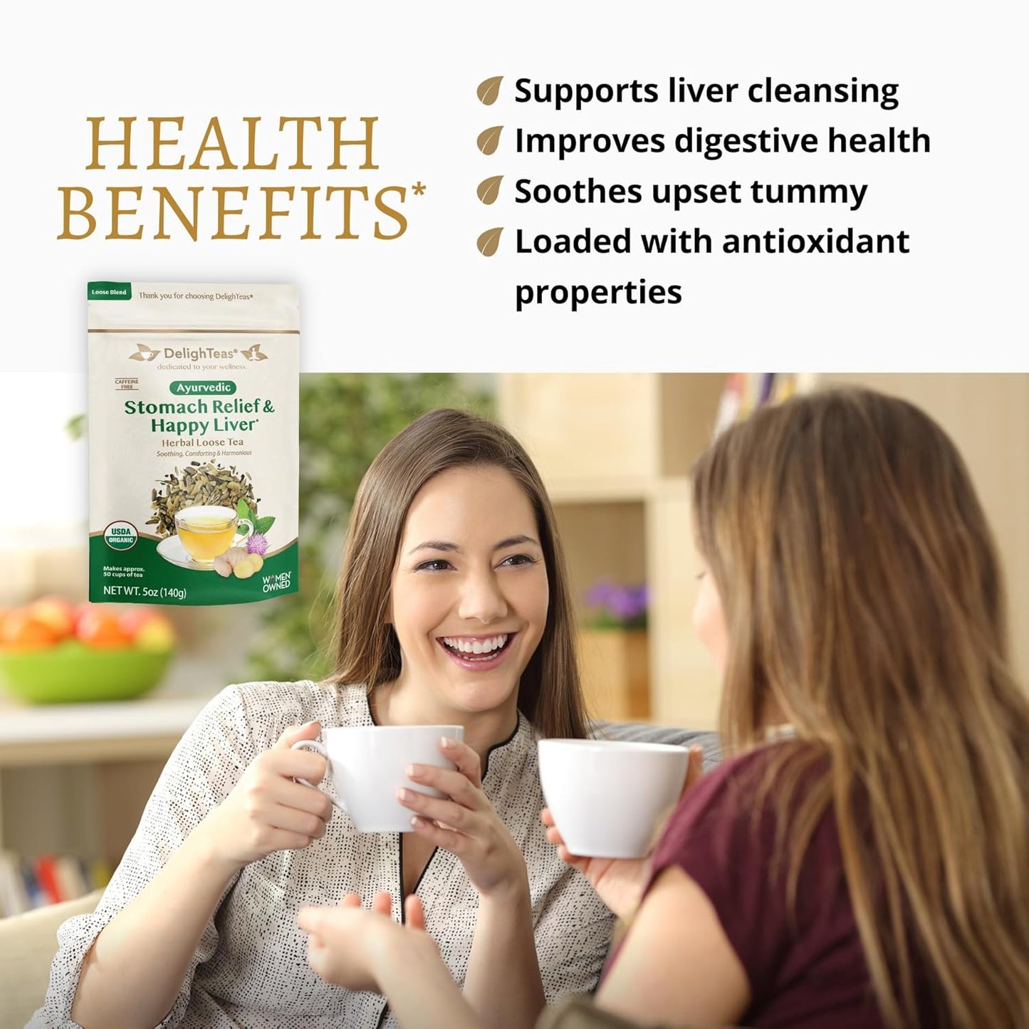 DelighTeas Liver Detox tea | Stomach Relief & Liver Cleansing | Ayurvedic Loose Leaf Milk Thistle, Fennel, Ginger Tea for Digestion | USDA Organic, Vegan, Caffeine Free, Sugar Free | 50 Servings, 5oz