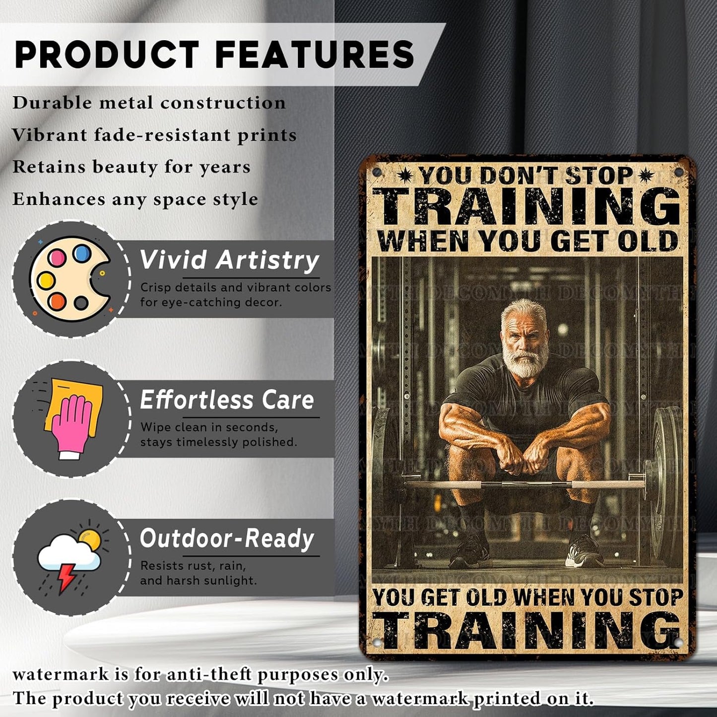 Vintage Gym Training Metal Tin Sign You Don’t Stop Training When You Get Old Wall Art Decor For Bodybuilder Funny Wall Art Home Kitchen Gym Boxing Club Fitness 12 * 8inch