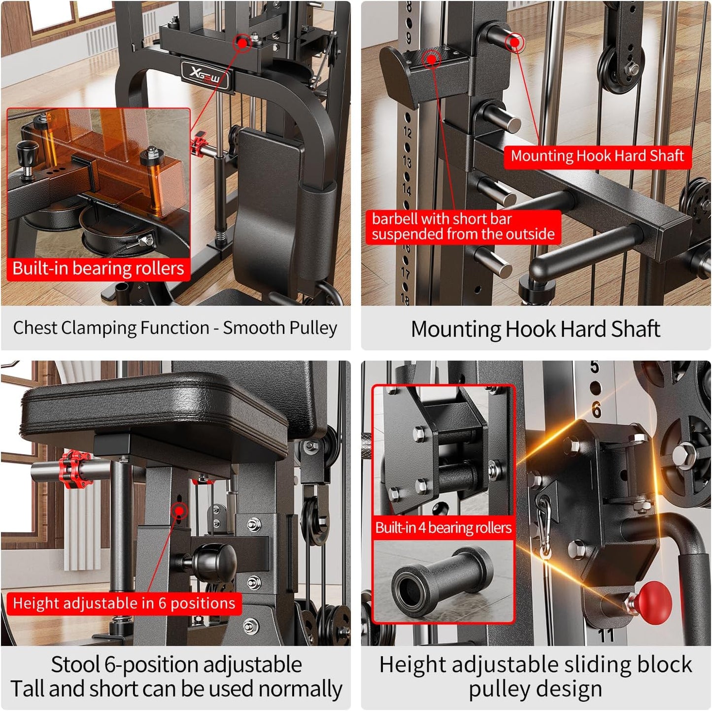 Smith Machine Power Rack Multifunctional Power Cage Deep Squat Rack Cable Crossover System Selectable More Training Attachment for Garage & Home Gym