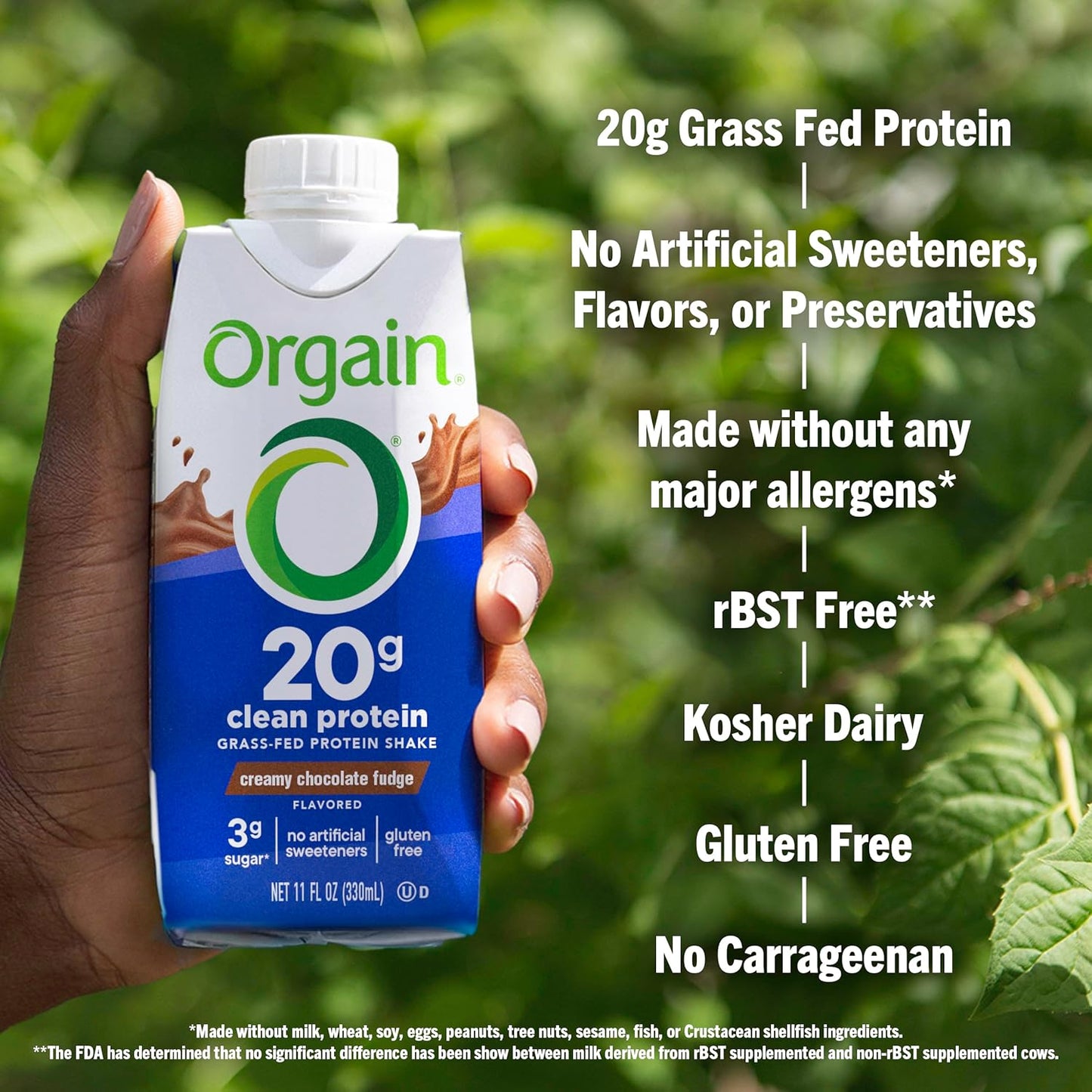 Orgain Clean Protein Shake, Grass Fed Dairy, Creamy Chocolate Fudge - 20g Whey High Protein, Kosher, Ready to Drink, Low Net Carbs, Gluten Free, No Soy Ingredients, 11 Fl Oz (Pack of 4)