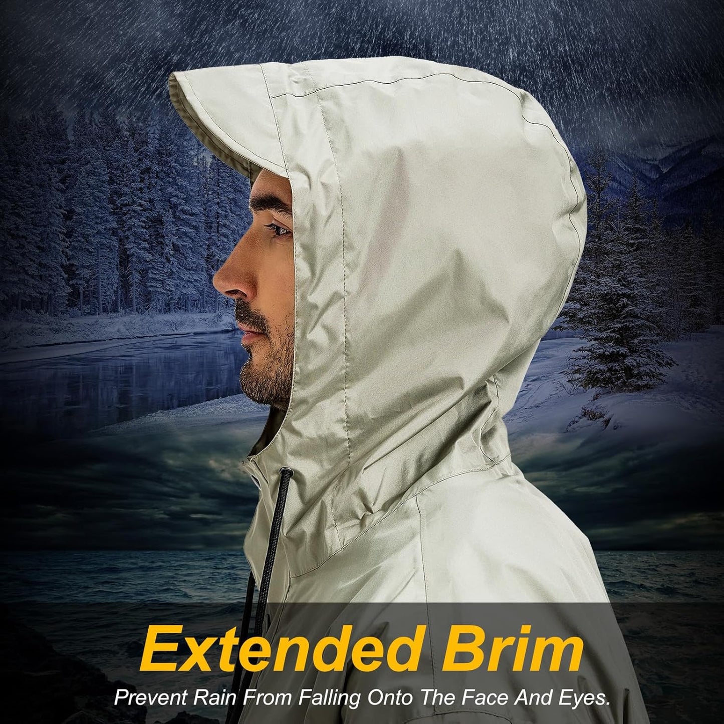 Men's Packable Rain Jacket Waterproof Outdoor Classic Lightweight Raincoat Hooded Windbreaker