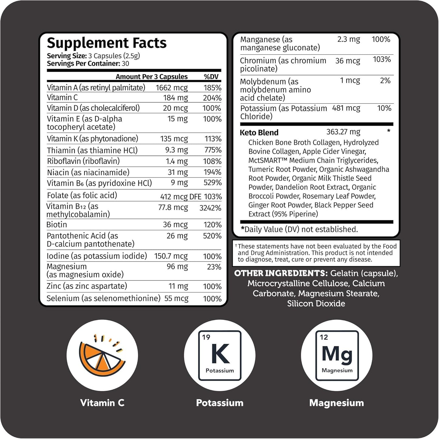 Vitamin Bounty Tune Your Keto Multivitamin with Magnesium & Potassium - Daily Supplements for Men & Women on Keto Diet - Energy & Cramp Relief - Ketosis Support - GLP-1 Support - 90 Capsules