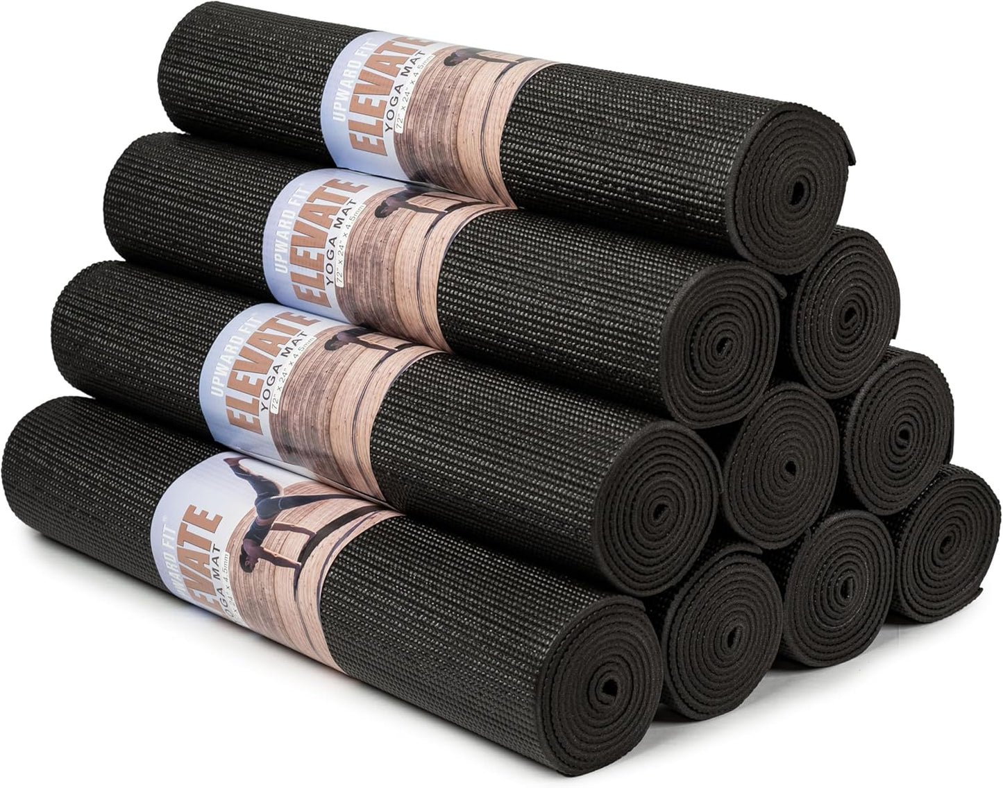 Elevate Yoga Mats, 10 Pack, 72" Long x 24" Wide, 4 mm Thick, Non-Slip and Easy to Clean Gym Mats for Schools and Studios