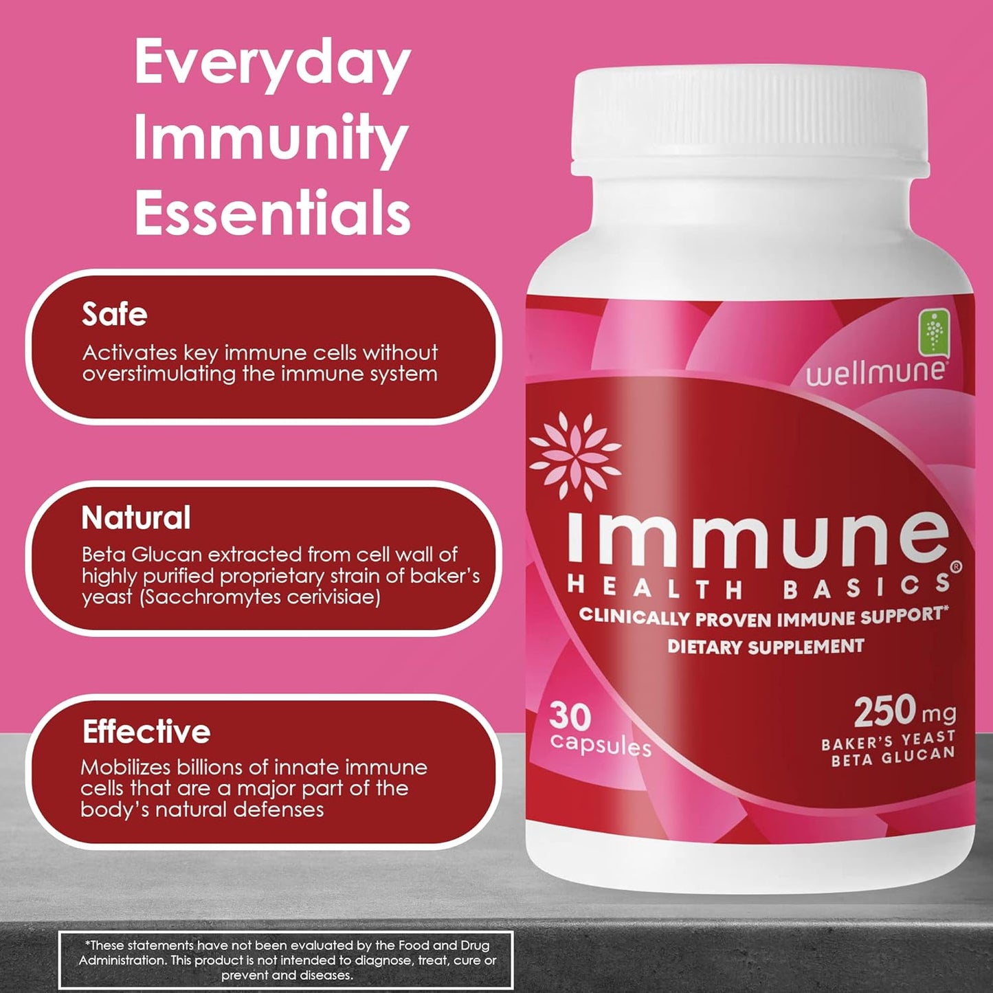 Ultra Strength Immunity - Clinically Proven Immune Support - Wellmune Highly Purified Beta Glucan - Gluten-Free, Non-allergenic, Non-GMO and Vegan Capsules - 30 Capsules, 250 mg