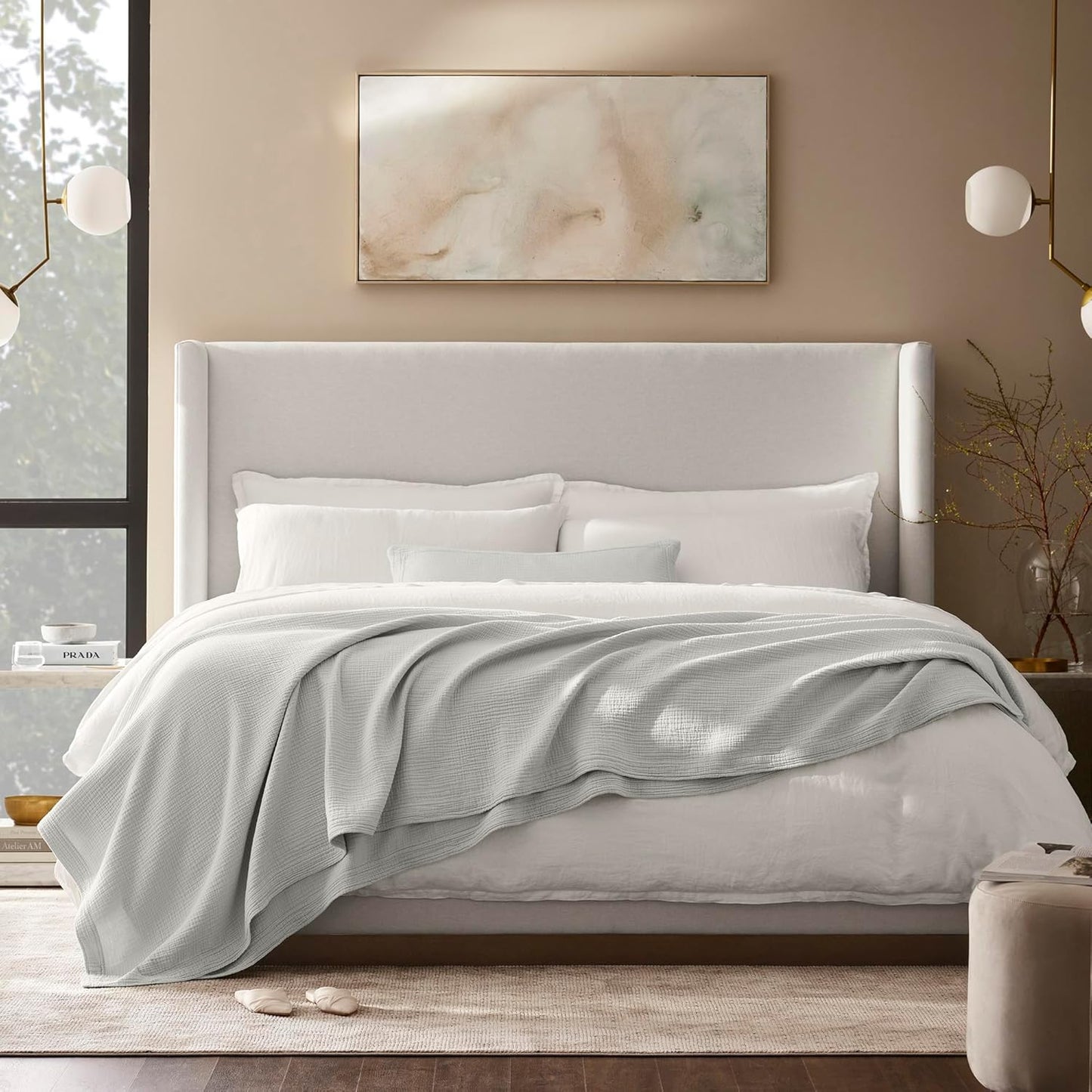 BOLL & BRANCH Dream Bed Blanket - King/Cal King, Mist - Luxury 100% Organic Cotton - Soft, Lightweight and Breathable - Cloud-Like Touch