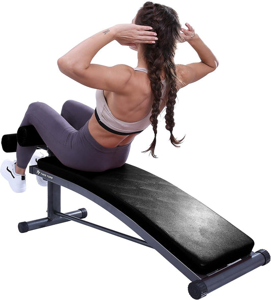 Finer Form Gym-Quality Sit Up Bench with Reverse Crunch Handle - Curved Ab Workout Bench for Your Home Gym. More Effective than an Ab Machine or Ab Roller. Get Abdominal Weight Bench for Decline Bench Press Right in Your Home Gym.