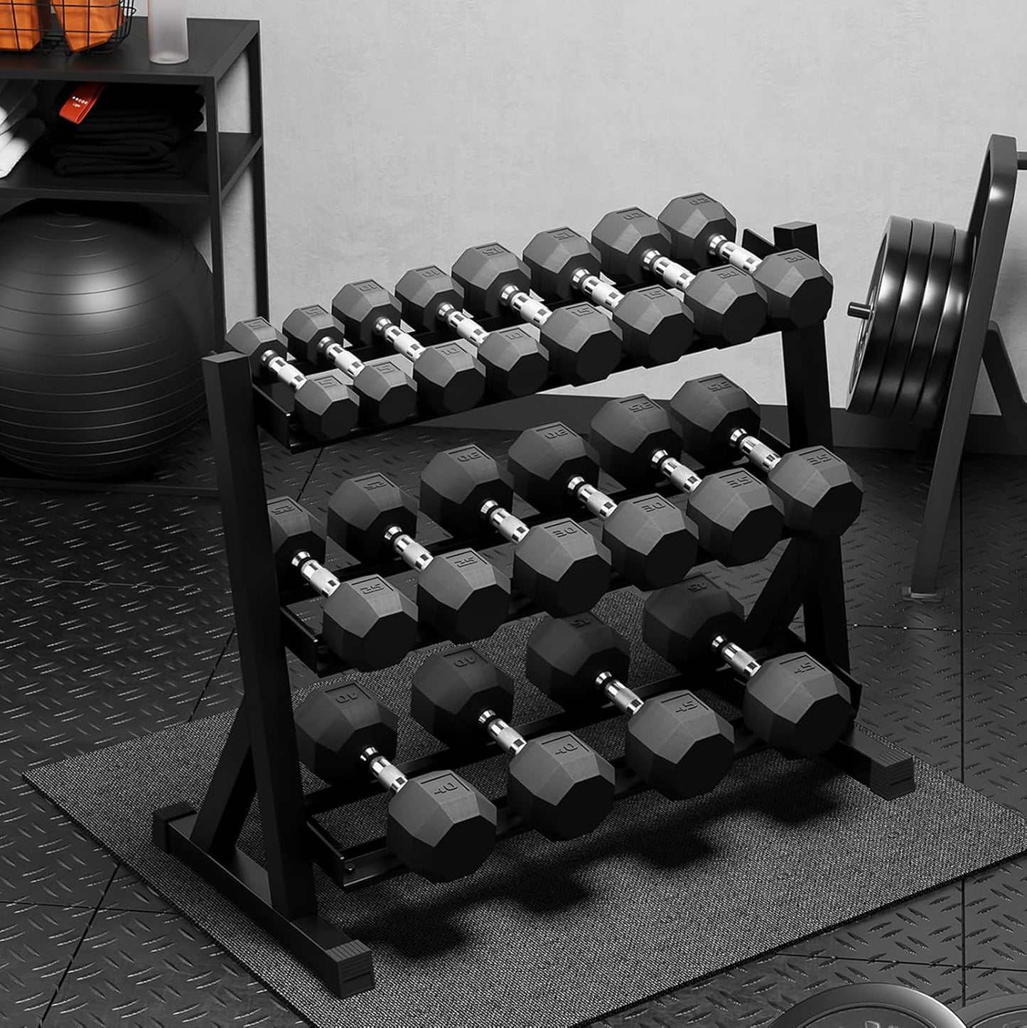Premium Rubber Coated Hex Dumbbell Weight Set with Rack, Multiple Packages,210LB/350LB/450LB/550LB Set for Home Gym, Hand Weights for Muscle Toning, Strength Building & Full Body Workout