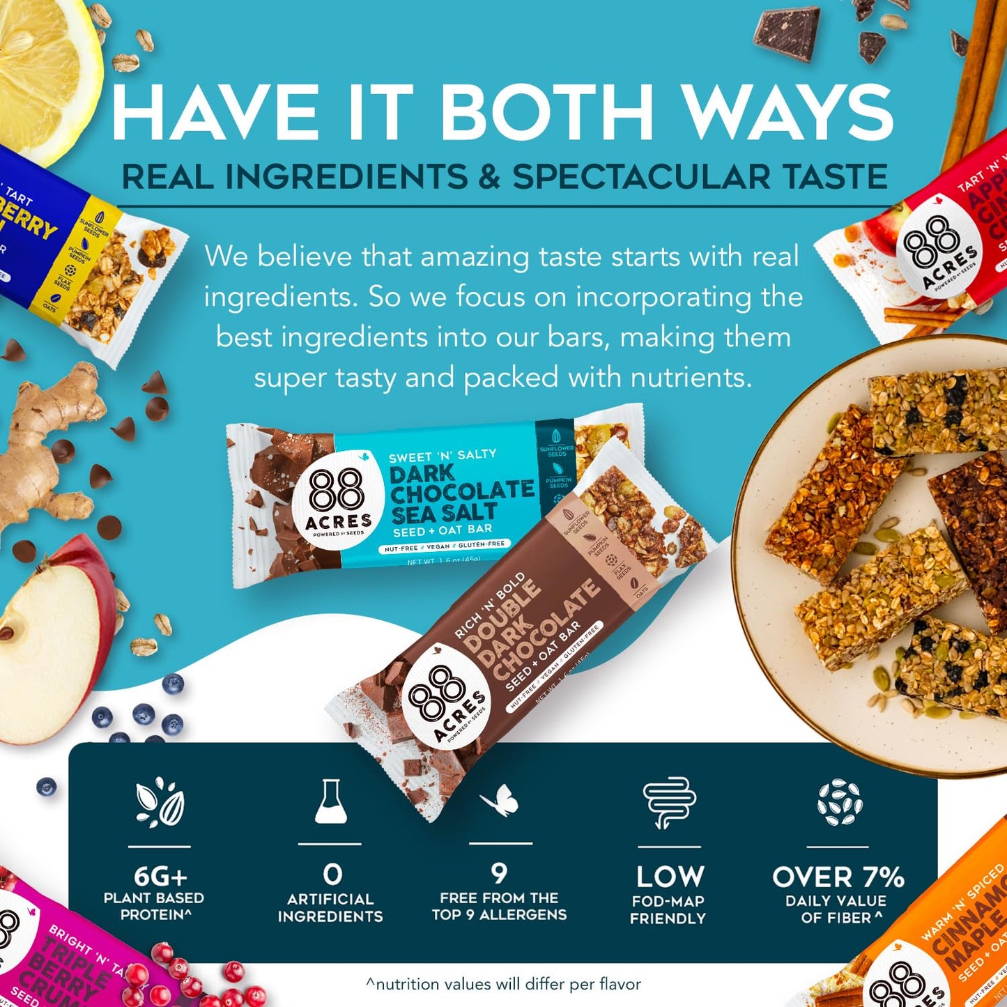 88 Acres Granola Bars | Variety | Gluten Free, Nut-Free Oat and Seed Snack Bar | Vegan & Non GMO | 12 Pack