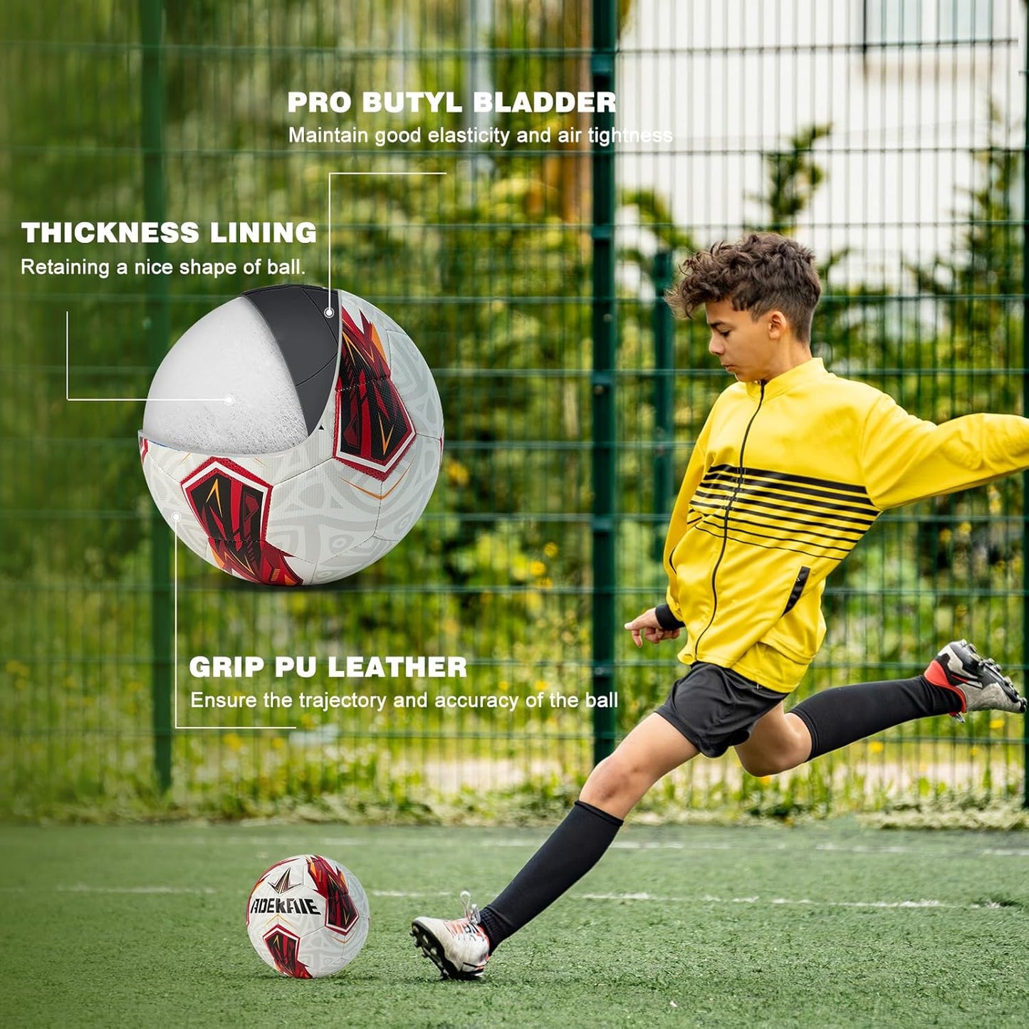 Soccer Ball Size 5 for All Age Recreational or Professional Outdoor Practice, PU Official Size&Weight, Size 5 Soccer Ball for Boys Youth Adults College Team, Ideal Gifts with Pump and Carry Net